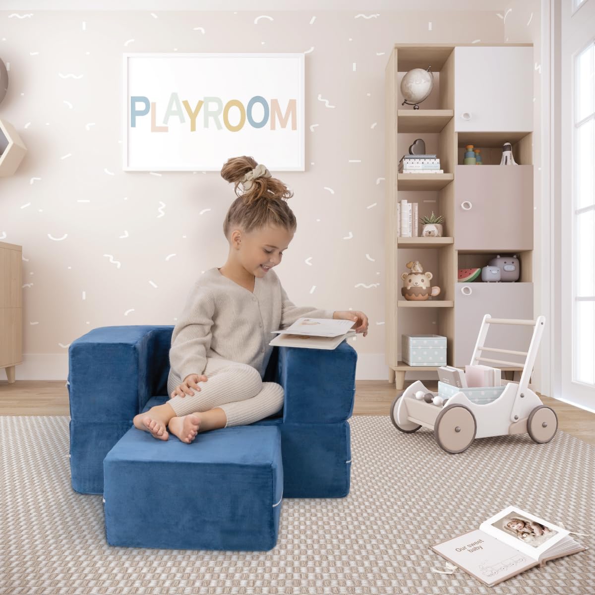 Modular Kids Sofa for Toddler and Baby Playroom/Bedroom Furniture with Bonus Pillow