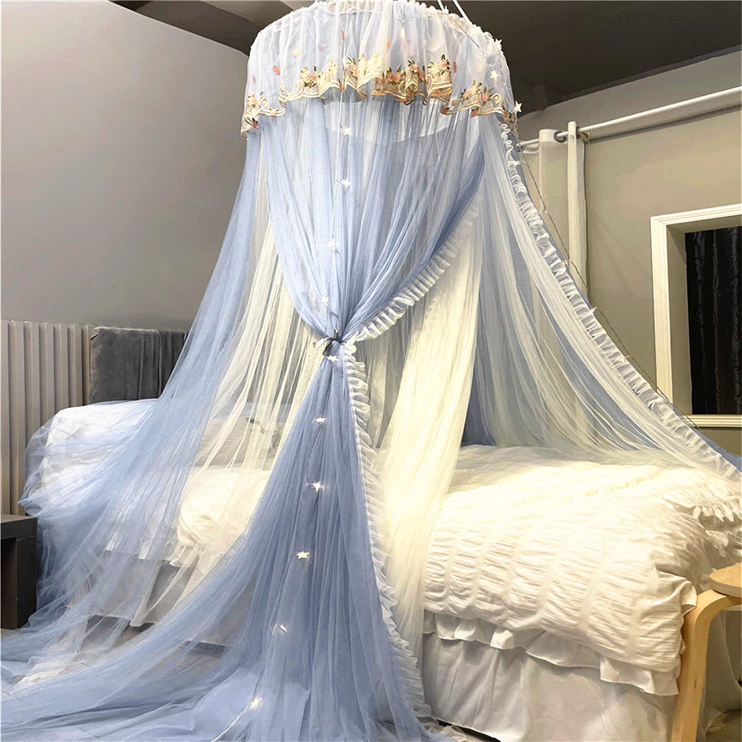 Princess Bed Canopy Bed Canopy Curtain- Double Layer Sheer Mesh Dome Bed Curtain