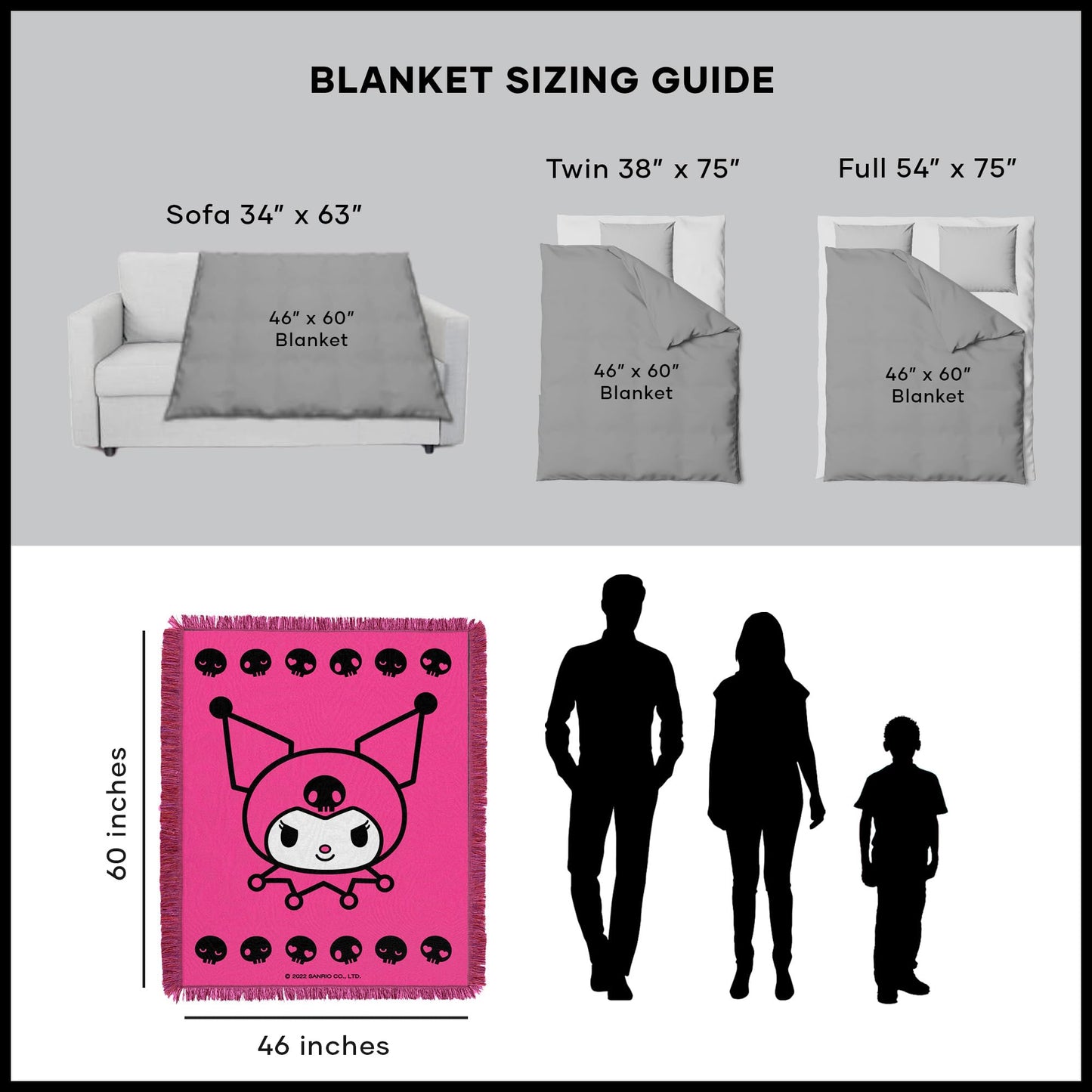 Hello Kitty Woven Jacquard Throw Blanket, 46" x 60", More Bows