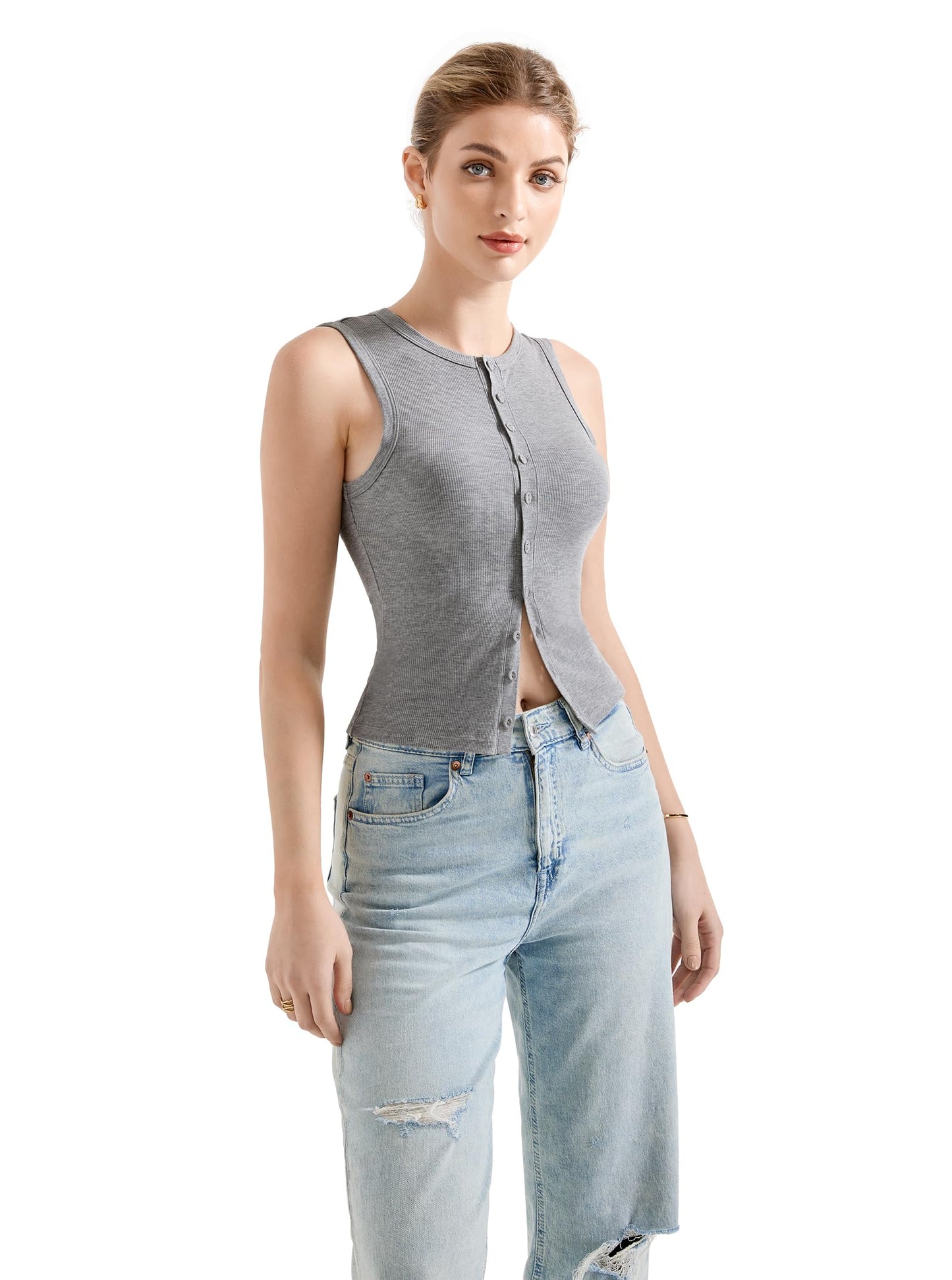 Women Button Down Tops Ribbed Sexy Vest Y2K Tank Tops