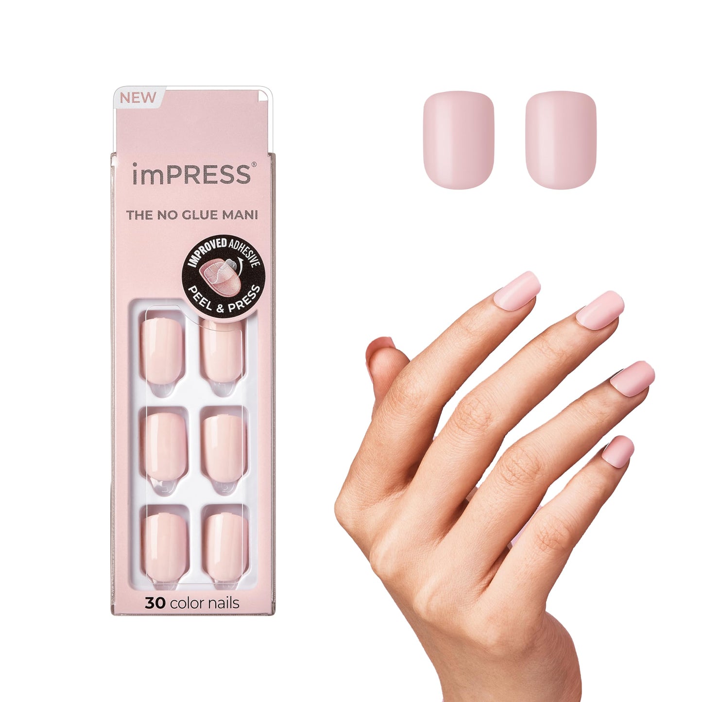 KISS imPRESS No Glue Mani Press On Nails, Short Size Squoval Shape, Includes 30 Nails