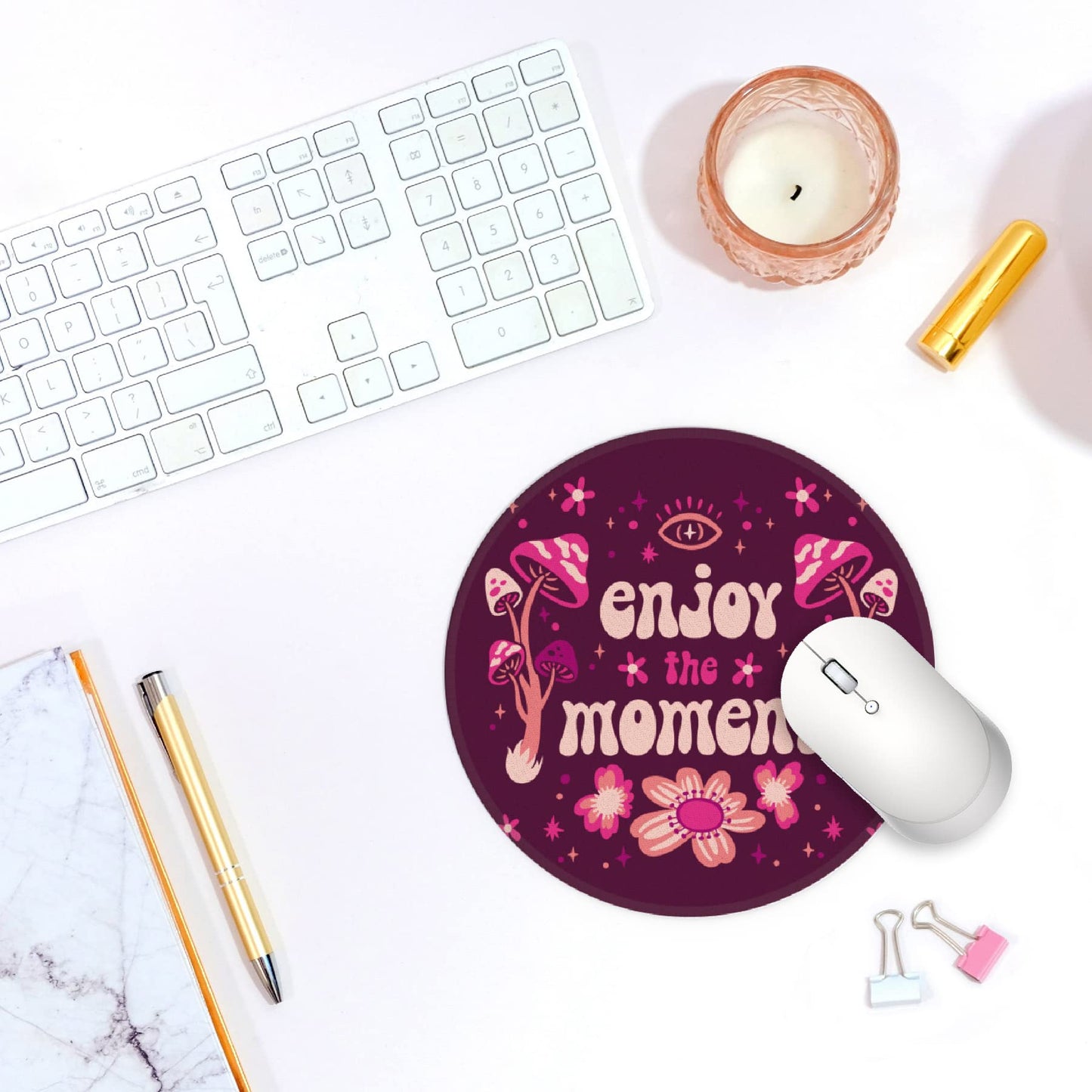 Y2K Aesthetic Small Mouse Pad - Washable Round Cloth Mousepad for Office Laptop Computer, Non-Slip Rubber Base