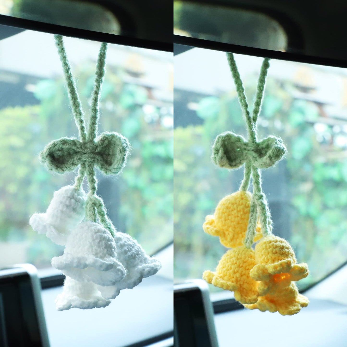 Mirror Hanging Car Accessories Cute Little Lily of The Valley, Hand Knitted Crochet Flower Decor for Mirror