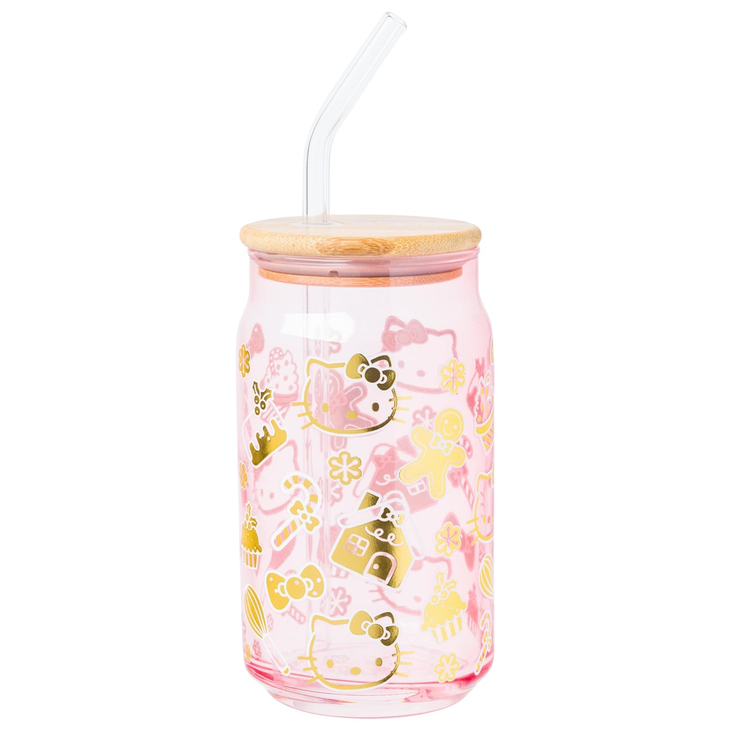 Sanrio Glass Jar Tumbler with Bamboo Lid and Glass Straw, 16 Ounces