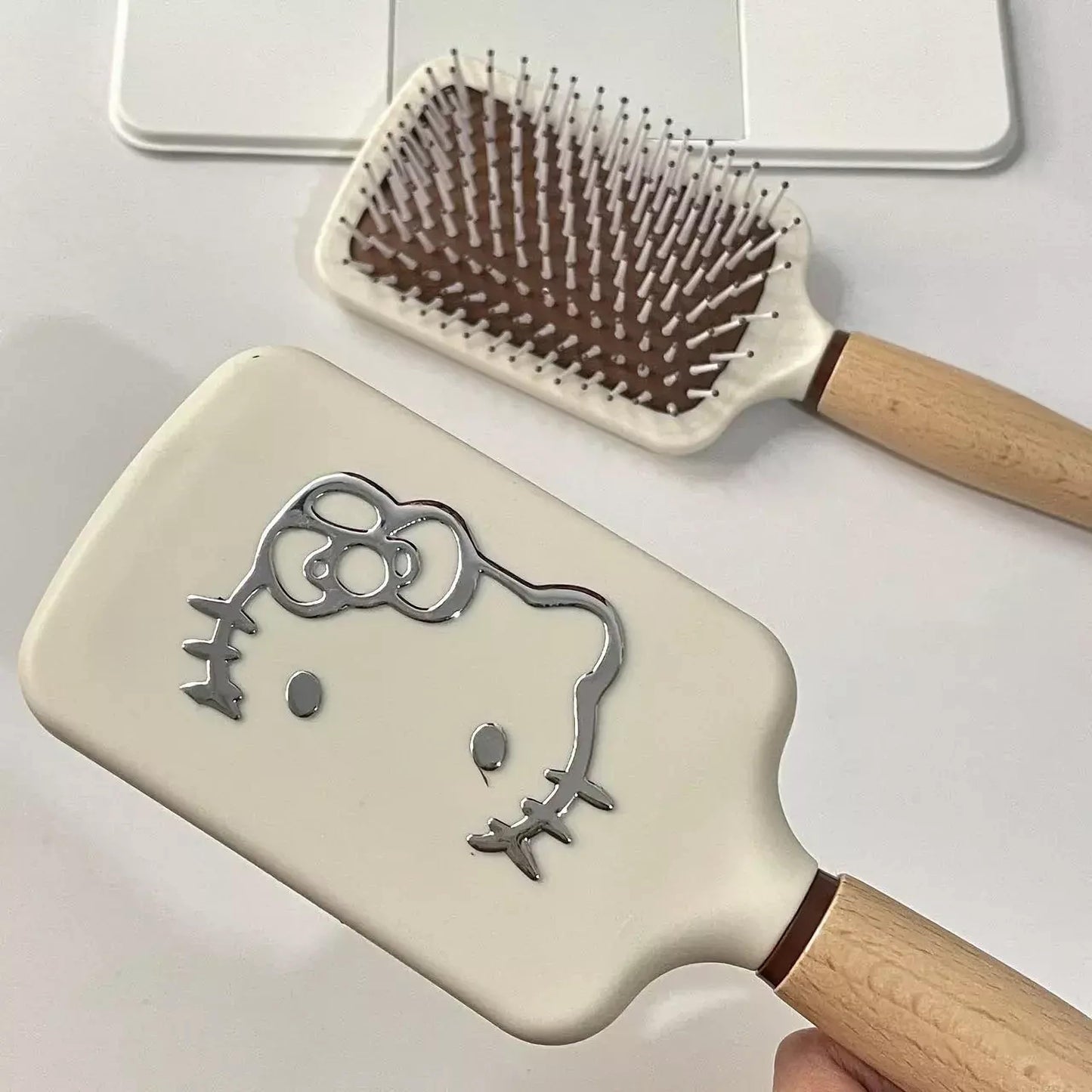 Cute Hello Kitty Hair Brush - Wooden Handle Friendly Massage Scalp Brush