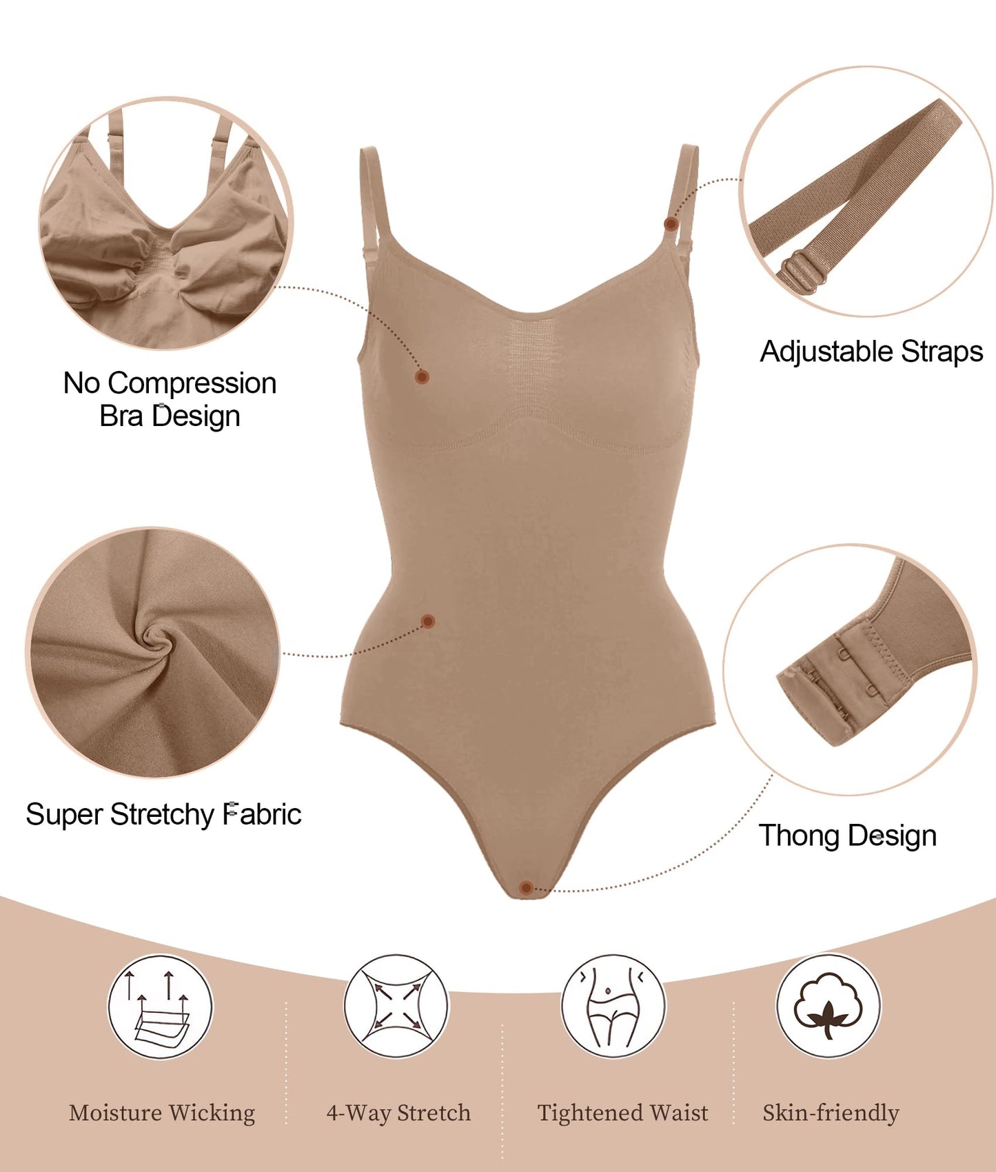 Women's Shapewear Bodysuit - Tummy Control Body Shaper Seamless Sculpting Snatched Waist Body Suit