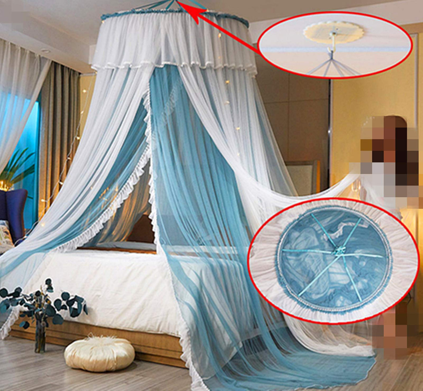 Princess Bed Canopy Bed Canopy Curtain- Double Layer Sheer Mesh Dome Bed Curtain