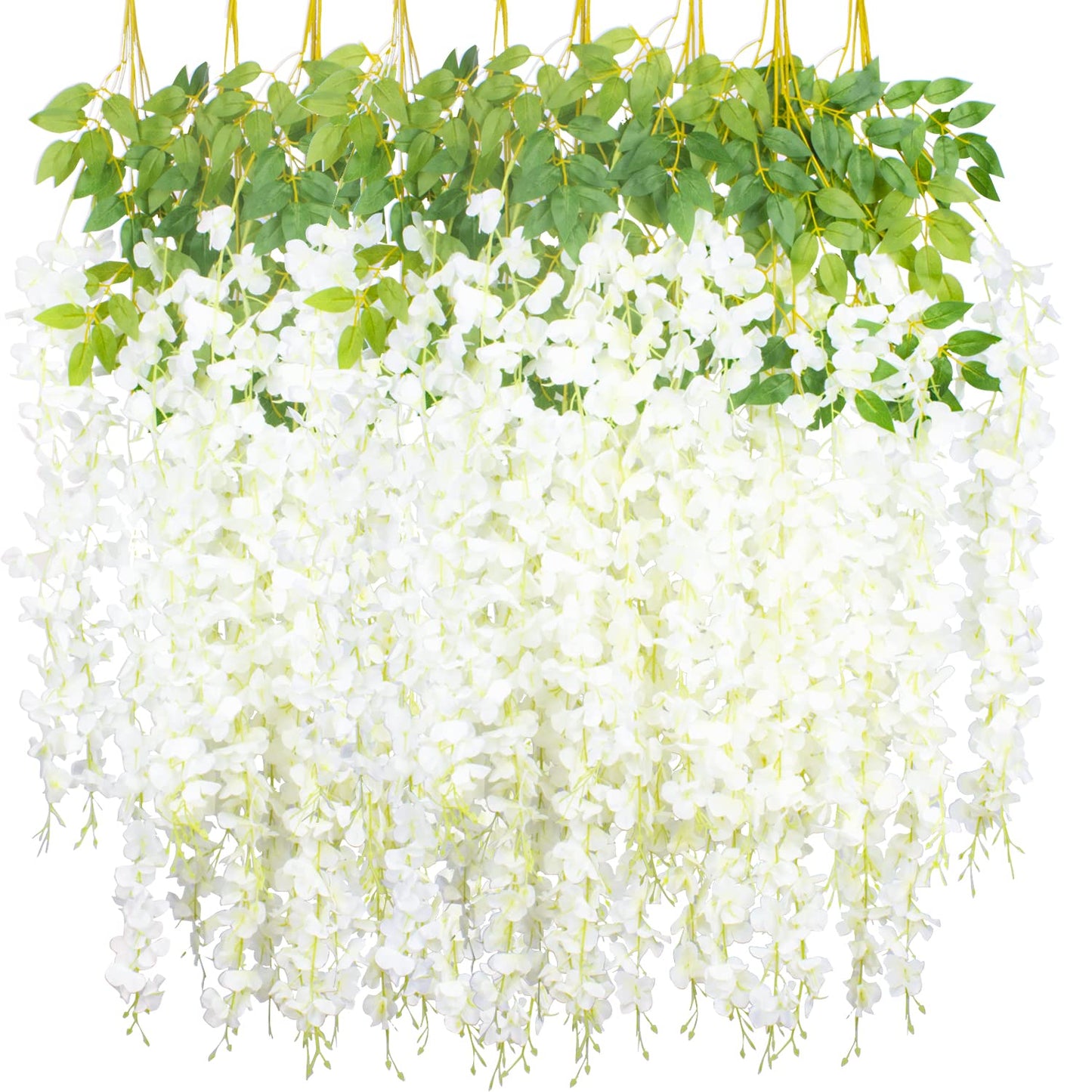 Hanging Artificial Flowers Silk Wisteria Vine Ratta Flower, 12 Pack