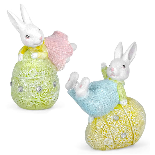 Colorful Egg Polyresin Bunny Easter Decor - Spring Bunnies Decoration Statue Figurine