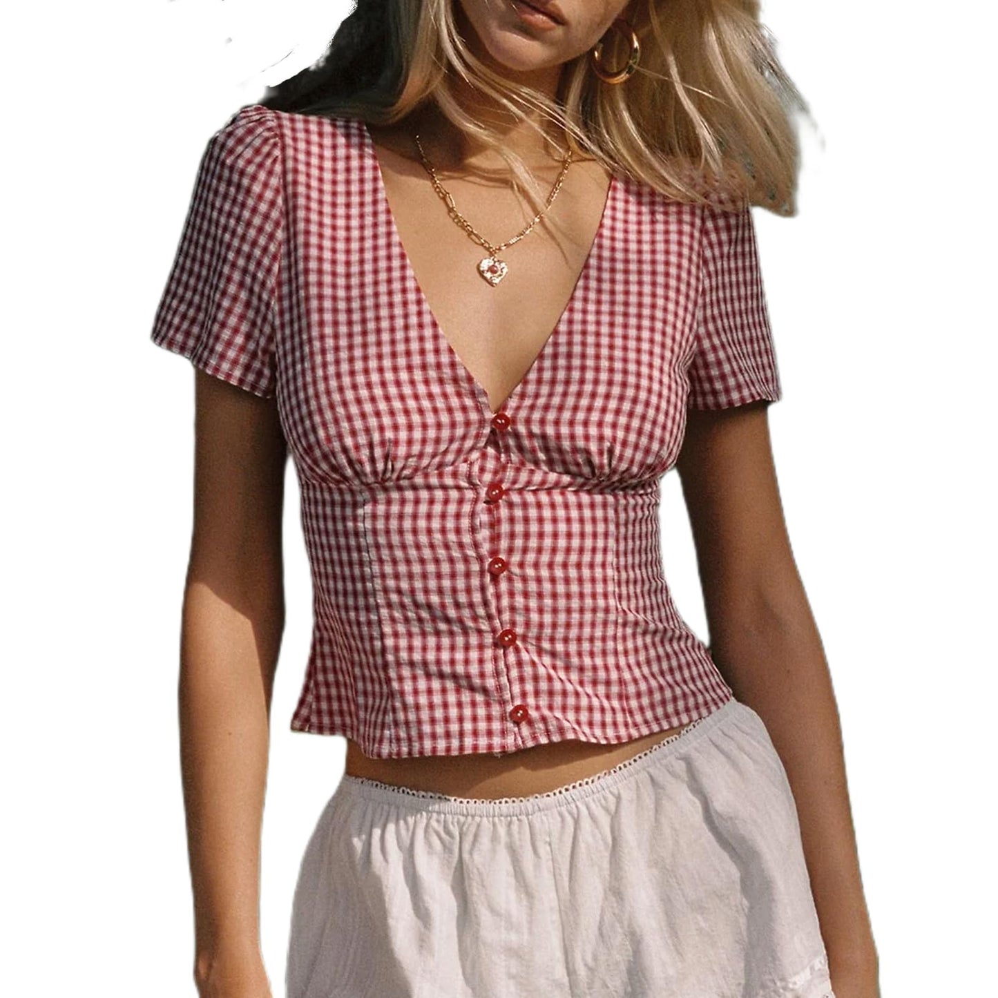 Women Y2k Coquette Button Down Shirt Cute Button Up Cap Sleeve V Neck Preppy Slim Fit Summer 90s Crop Top Blouse