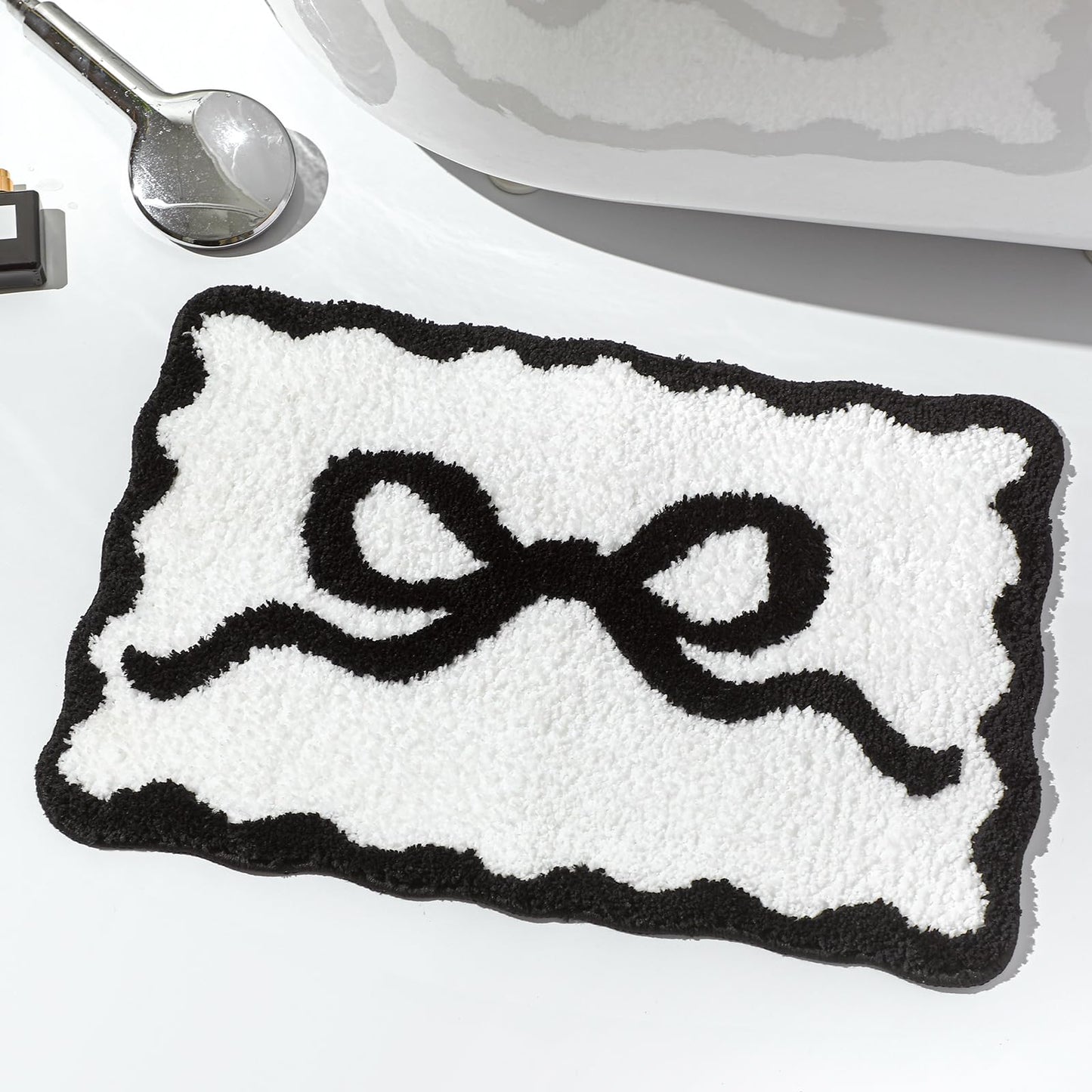 Cute Aesthetic Scalloped Bow Bathroom Mat Non Slip Coquette Bow Rug