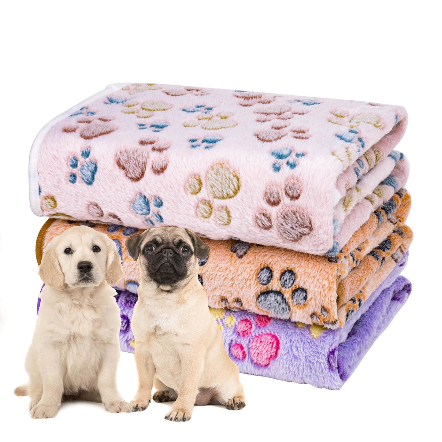 Soft Fluffy Fleece Blanket for Small, Medium and Large Dogs - Paw Print Pink Pet Blanket