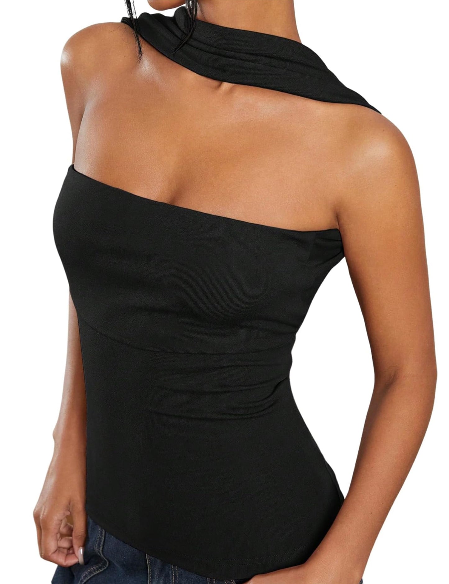 Ruched Strapless Halter Tube Top - Sexy Open Back Slim Fit Bandeau Shirt Sleeveless Off Shoulder