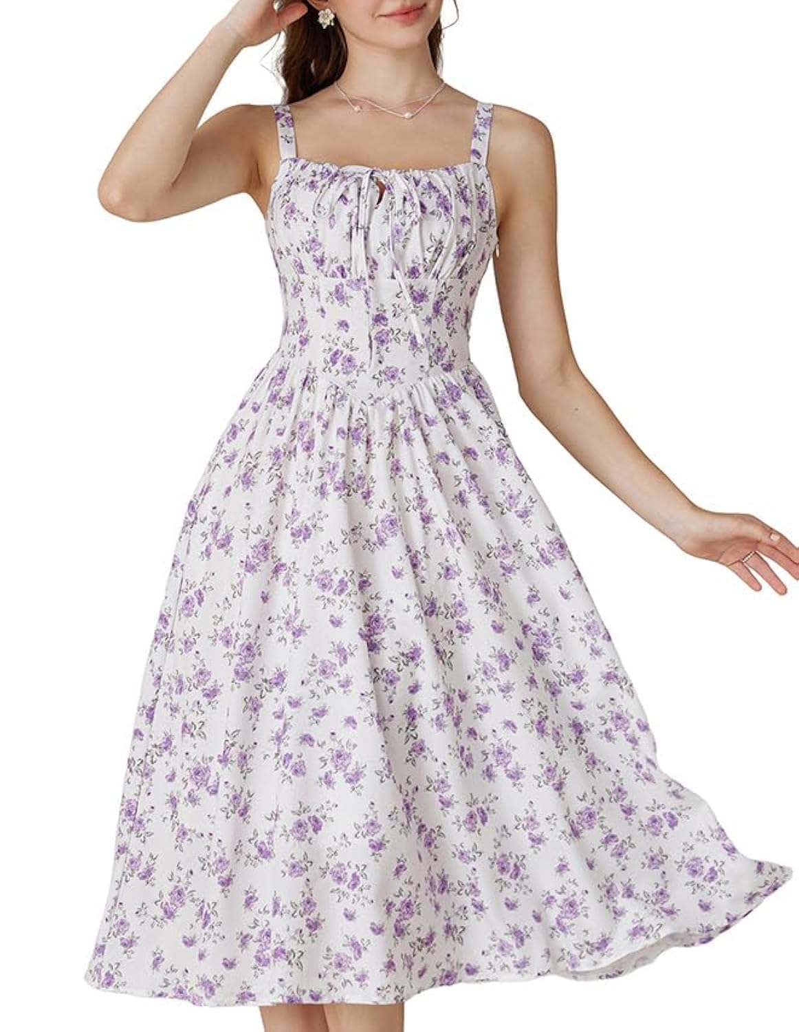 Floral Printed Corset Dress Ruched Bust Cami Flowy Sundress