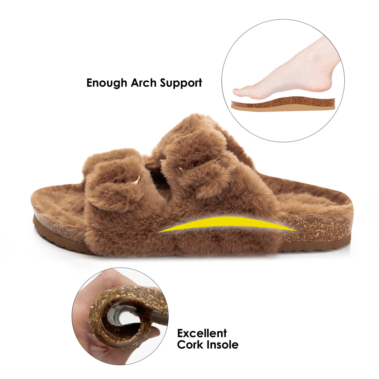 Womens Open Toe Slipper with Cozy Lining, Faux Fur Slide Sandals