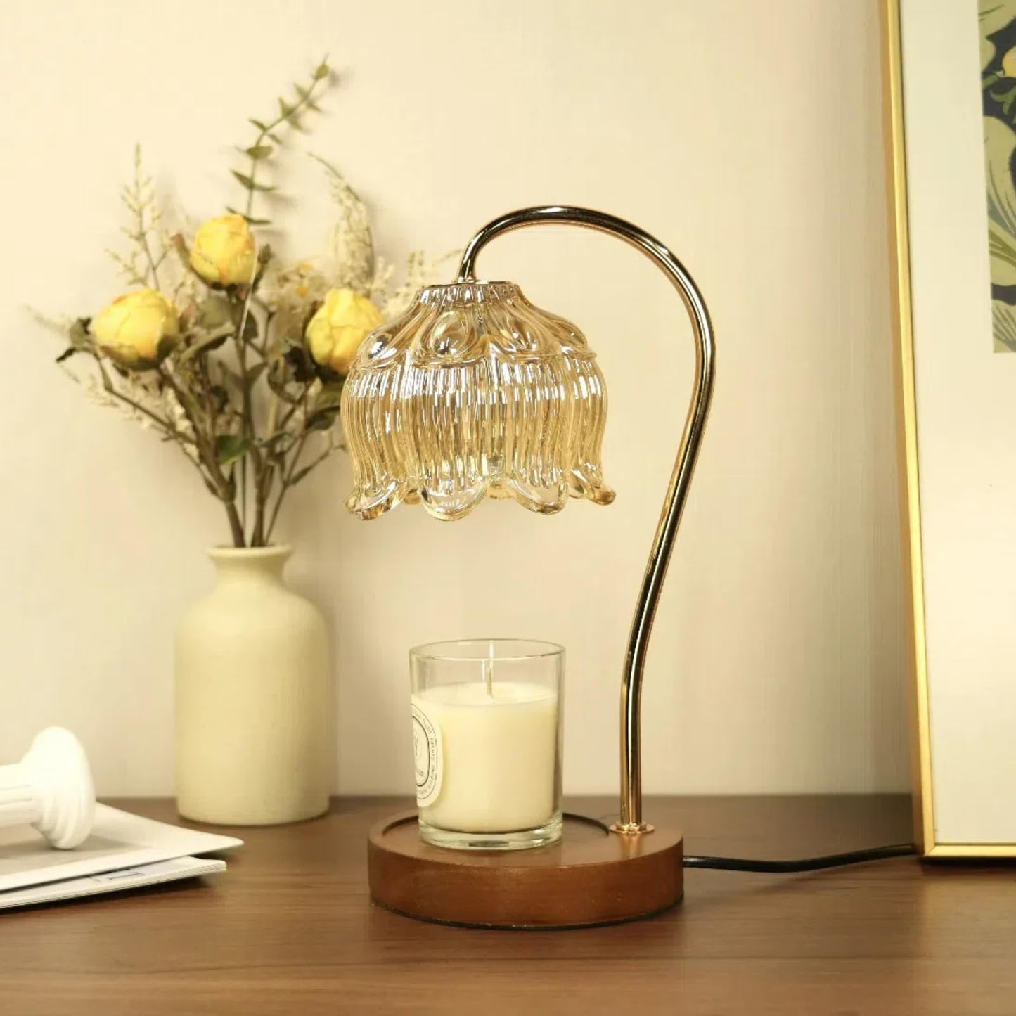 Dimmable Flower Candle Warmer Lamp with Timer & 4Bulbs