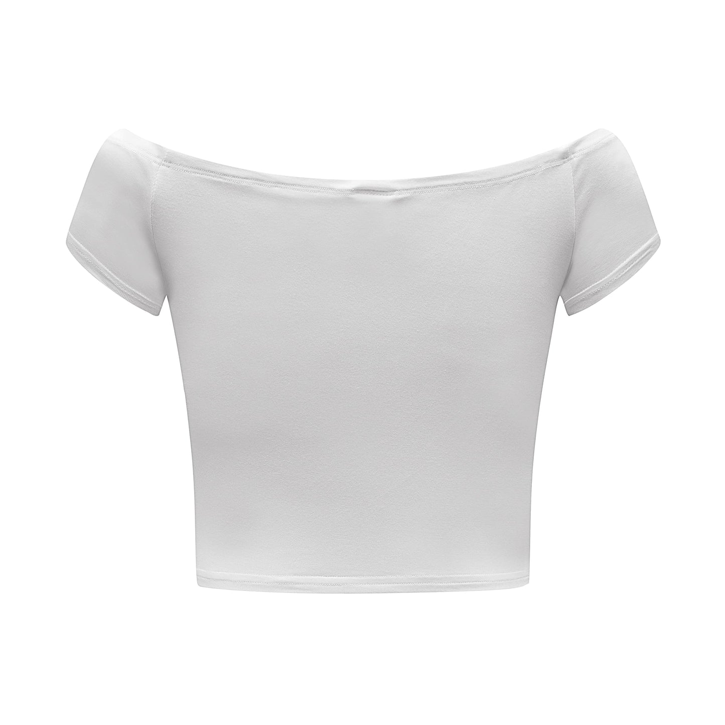 Women's Off Shoulder Short Sleeve Crop Top Comfy Basic Stretch Layer Shirt