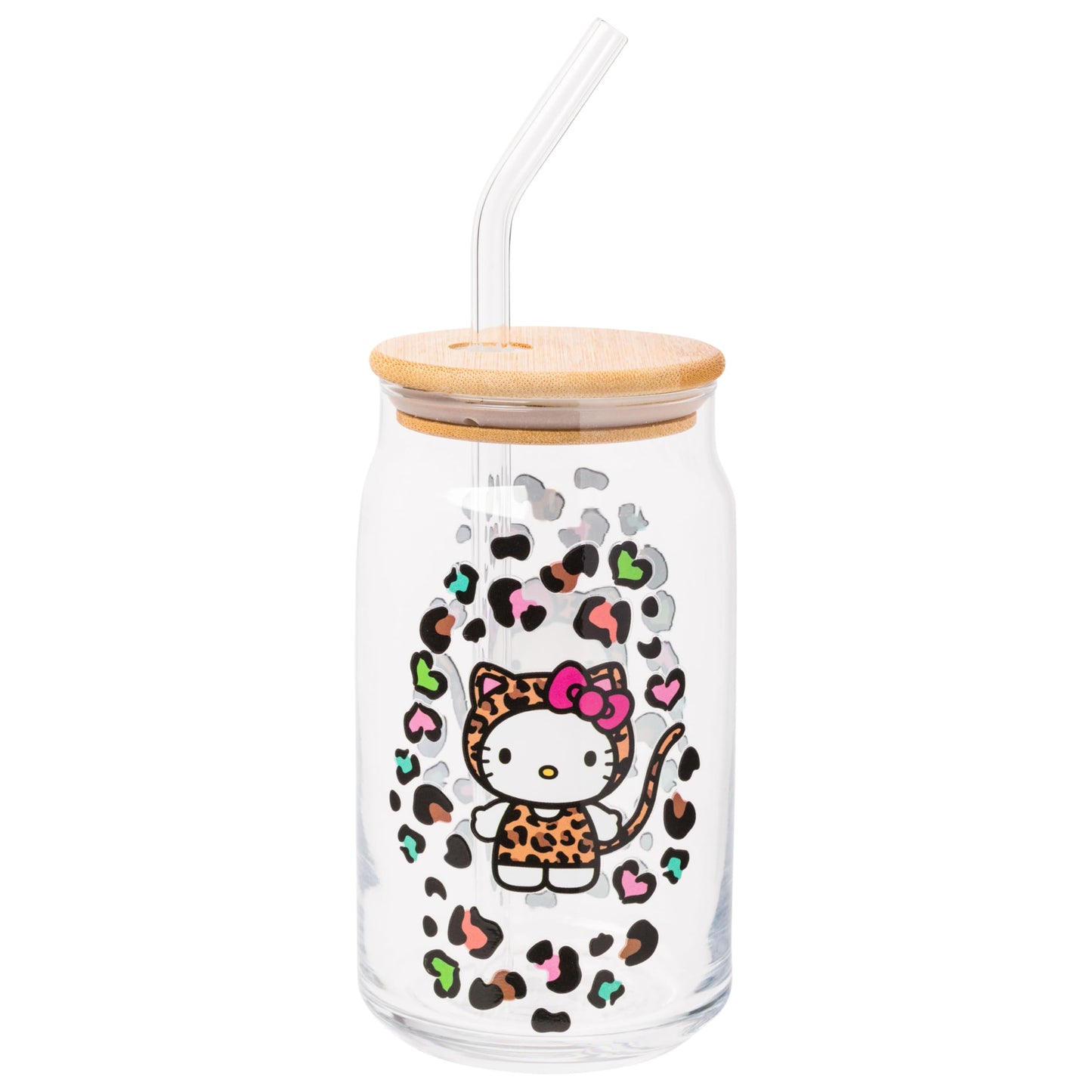 Sanrio Glass Jar Tumbler with Bamboo Lid and Glass Straw, 16 Ounces