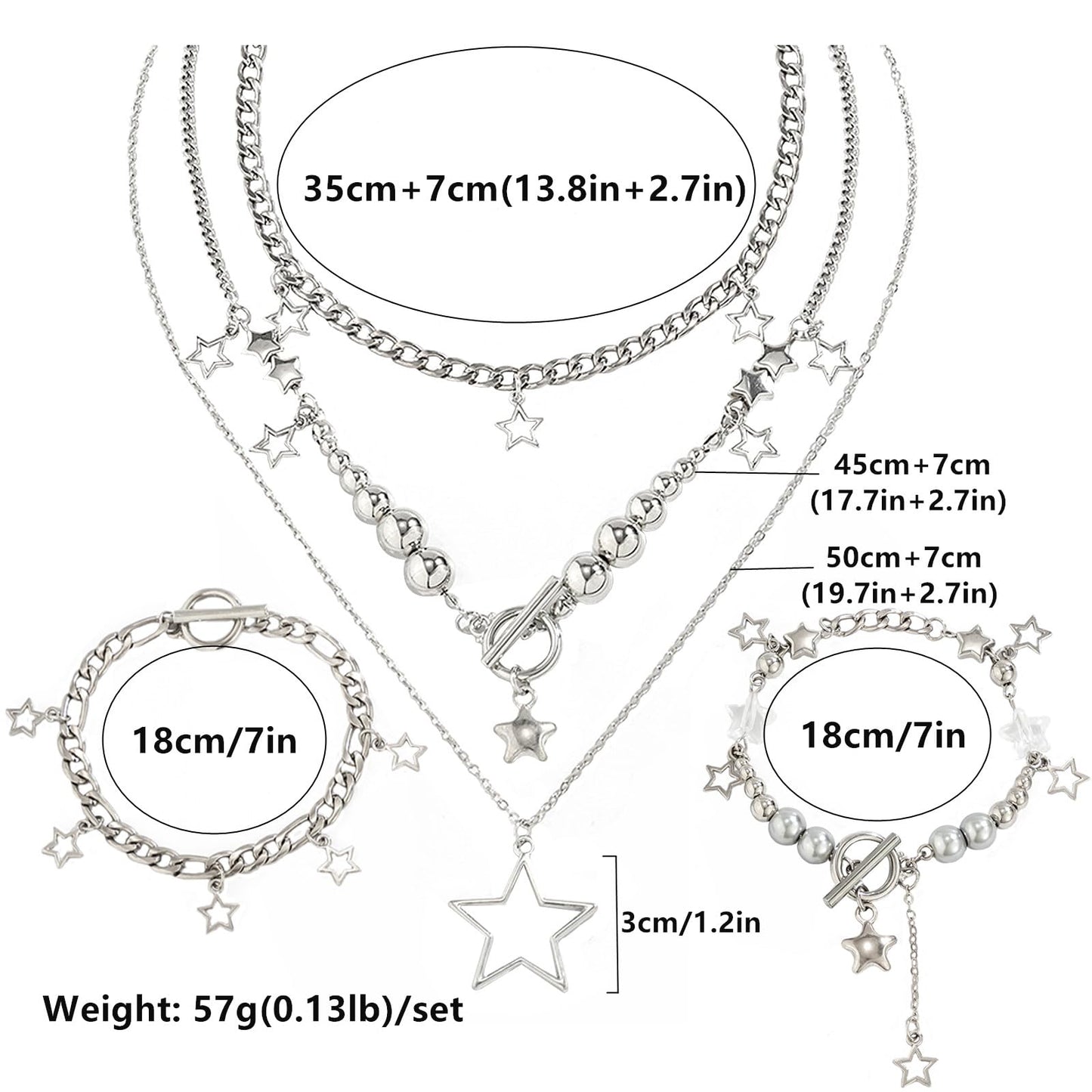 Silver Star Necklace Set