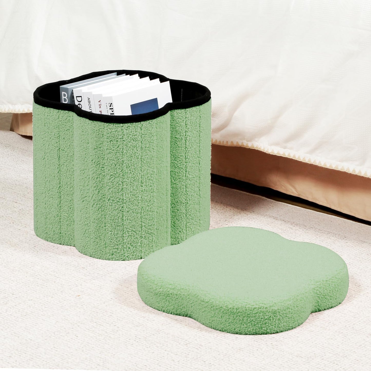 Flower-Shaped Storage Ottoman – Boucle Footstool & Seat for Living Room & Dorm