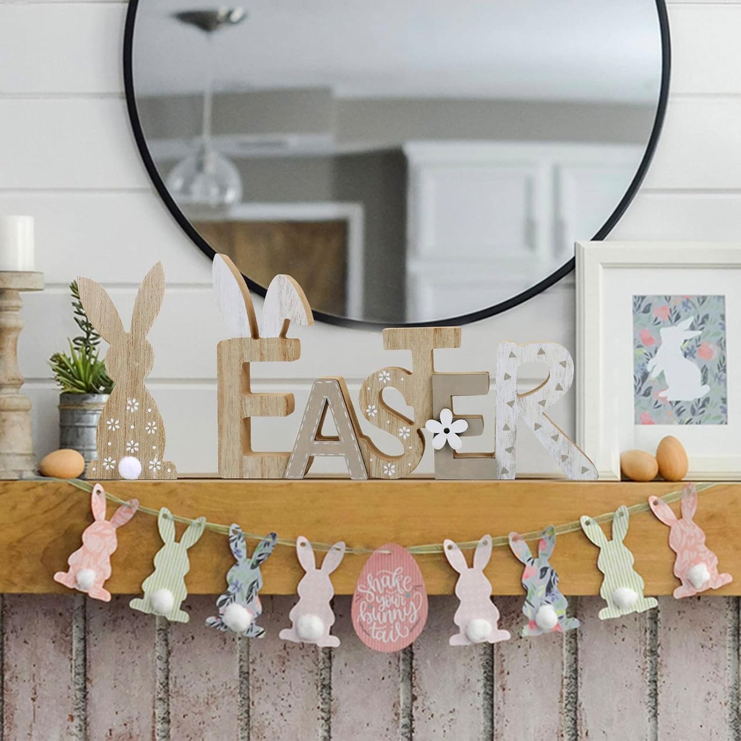 Easter Table Decor - Rustic Wooden Bunny Tiered Tray