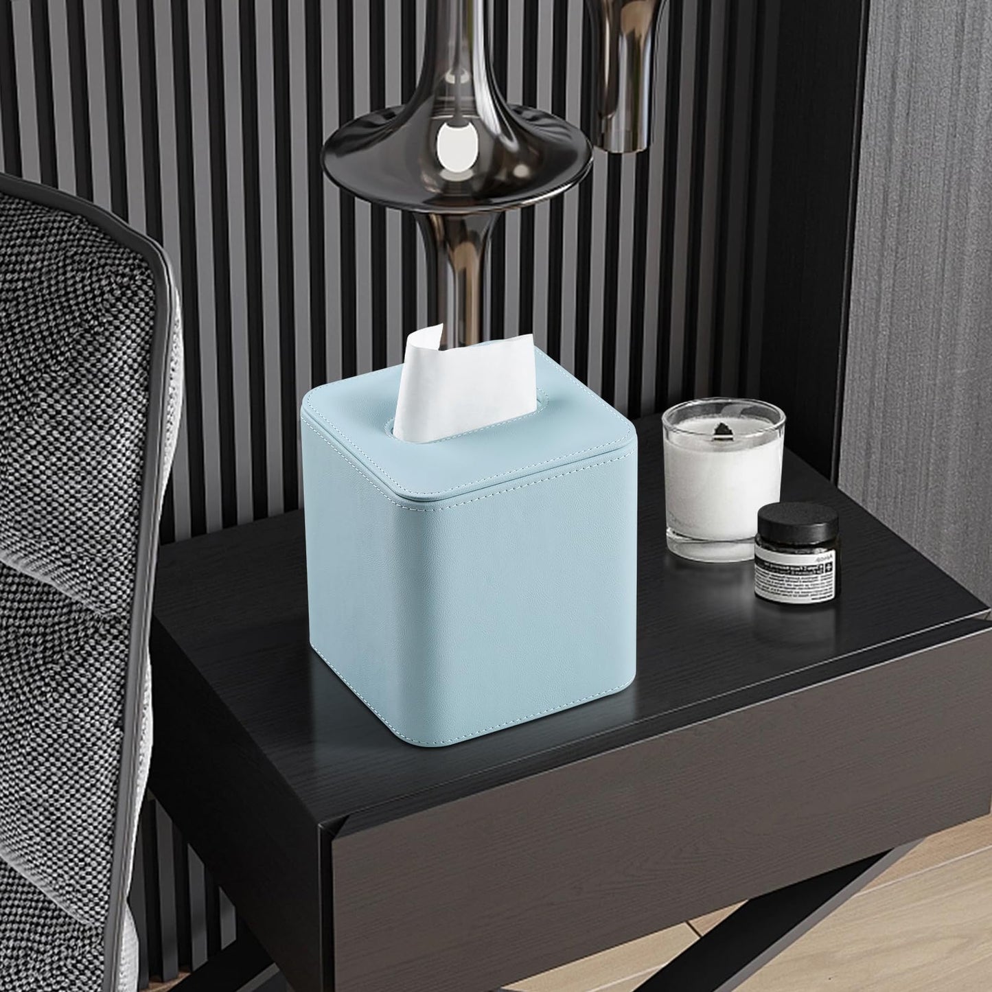 Square Tissue Box Cover with Magnetic Closure - PU Leather