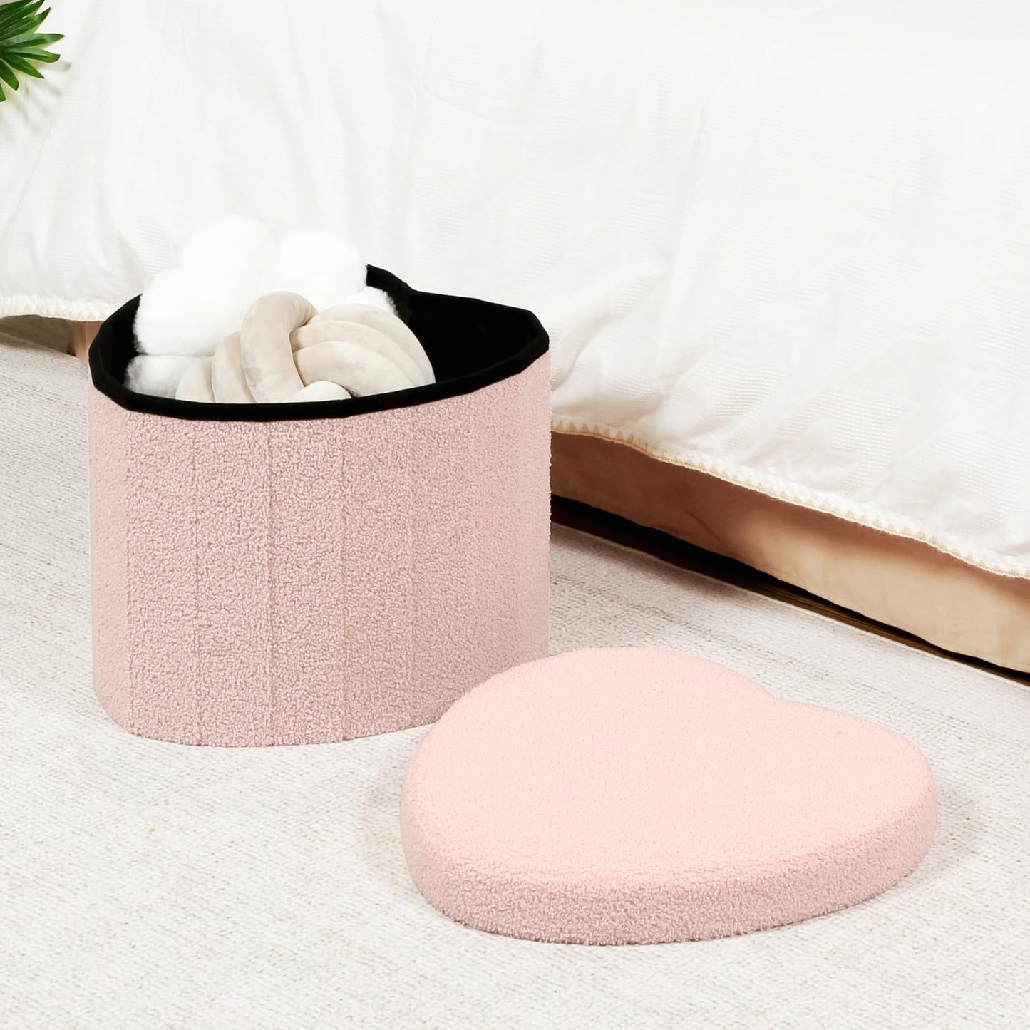 Flower-Shaped Storage Ottoman – Boucle Footstool & Seat for Living Room & Dorm