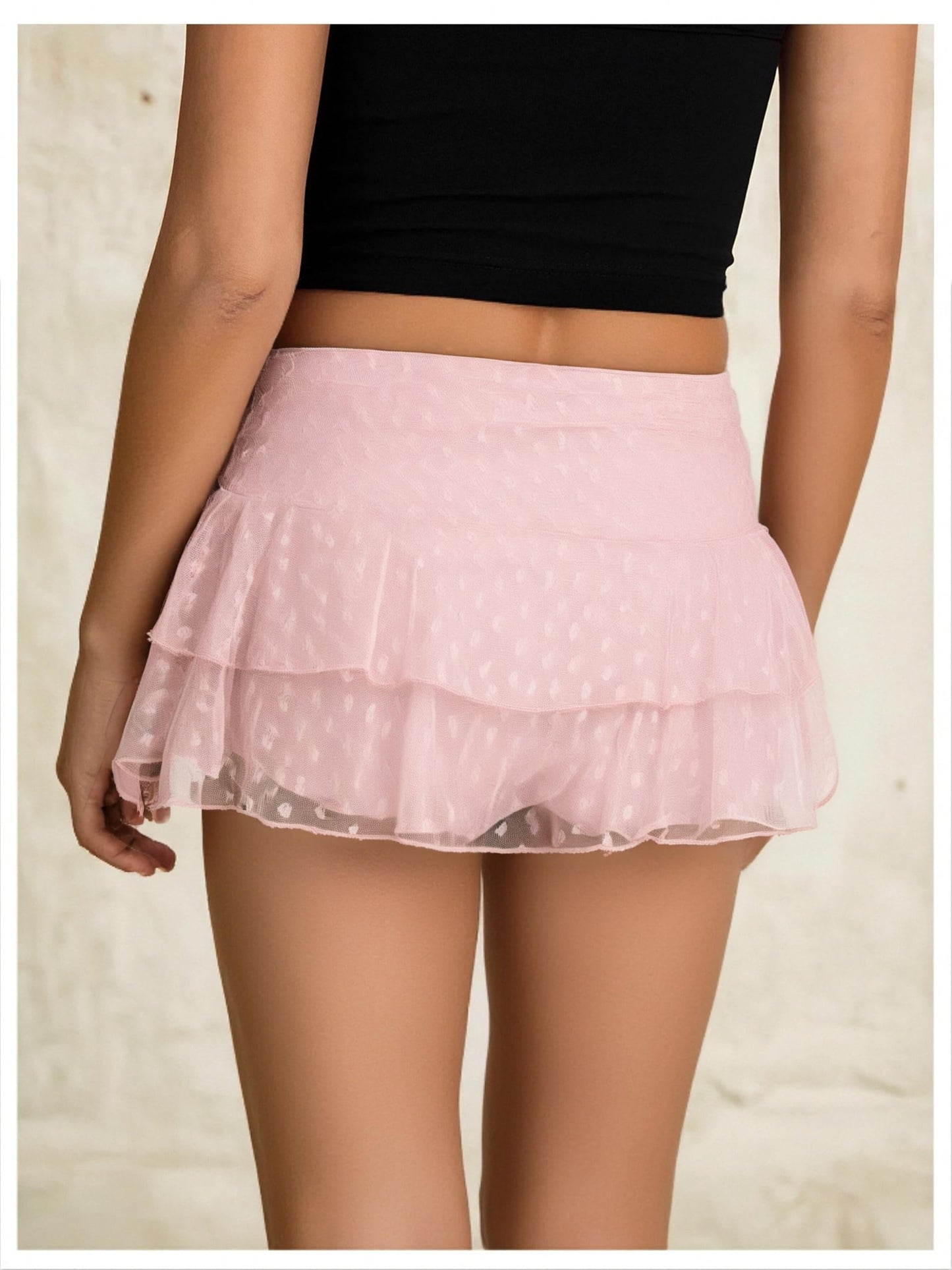 Women's Y2k Low Waist Lace Mesh Layered Ruffled Mini Skirt Skort