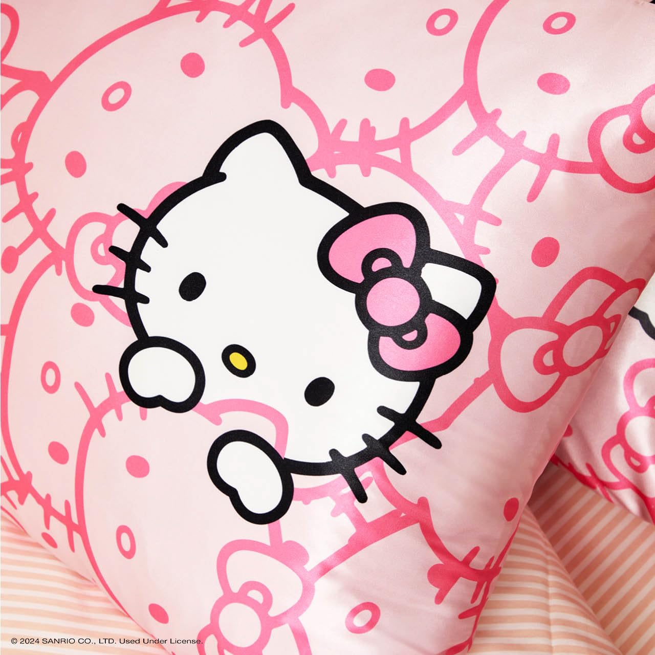 Hello Kitty Satin Pillowcase and Satin Scrunchies - Machine Washable, Wrinkle-Free, Standard Size 2 Piece Set