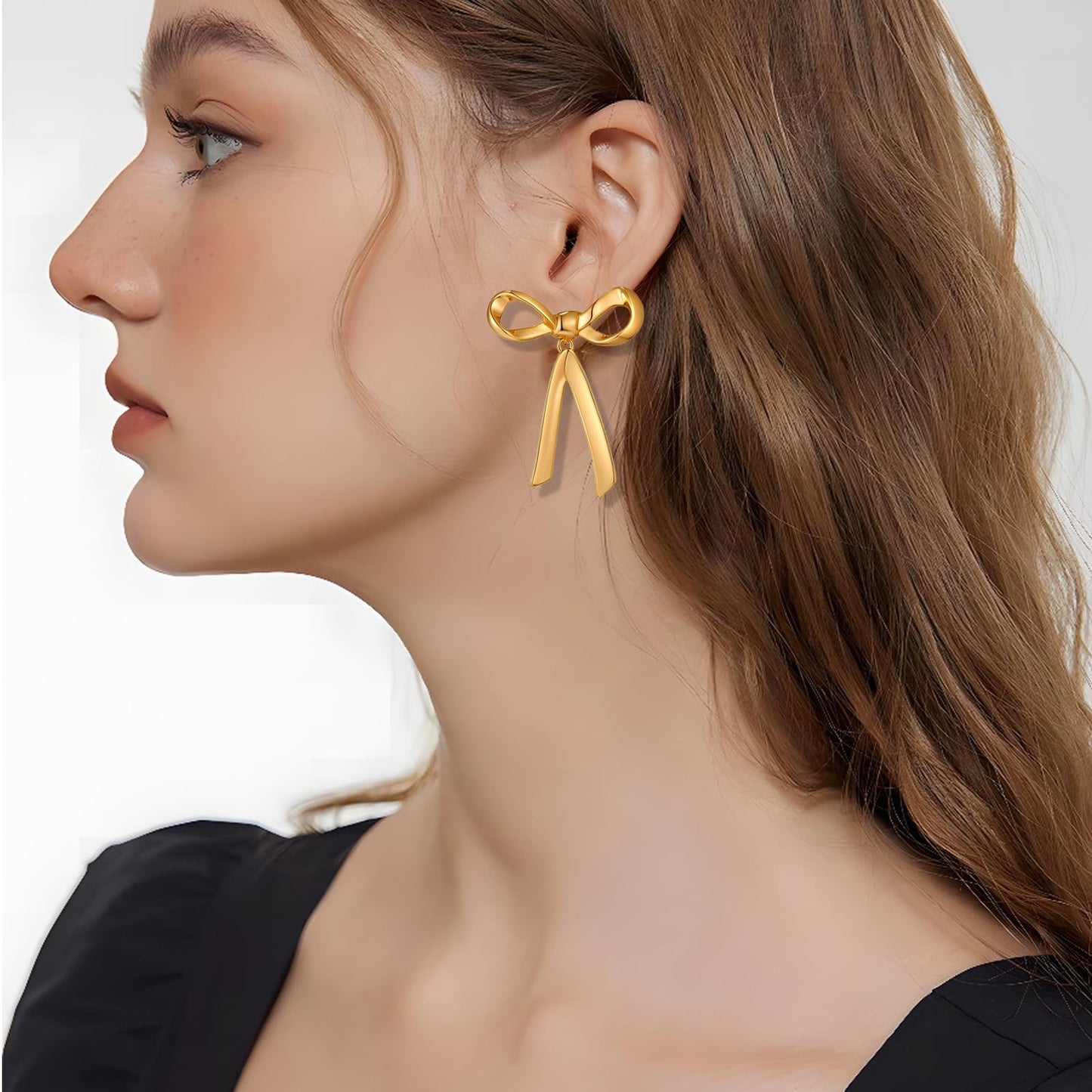 Gold Silver Bow Drop Earrings - Long Tassel Chain Bow Earrings