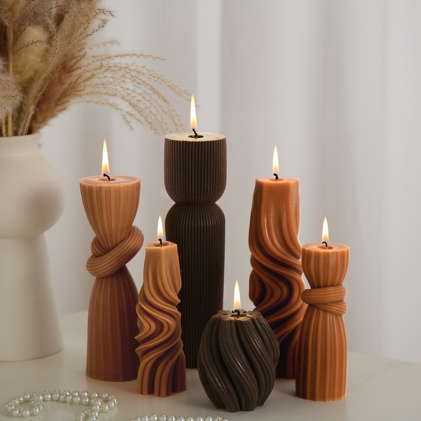 Modern Pillar Candles Ribbed Decorative Candle - Scented Ribbed Decor for Home