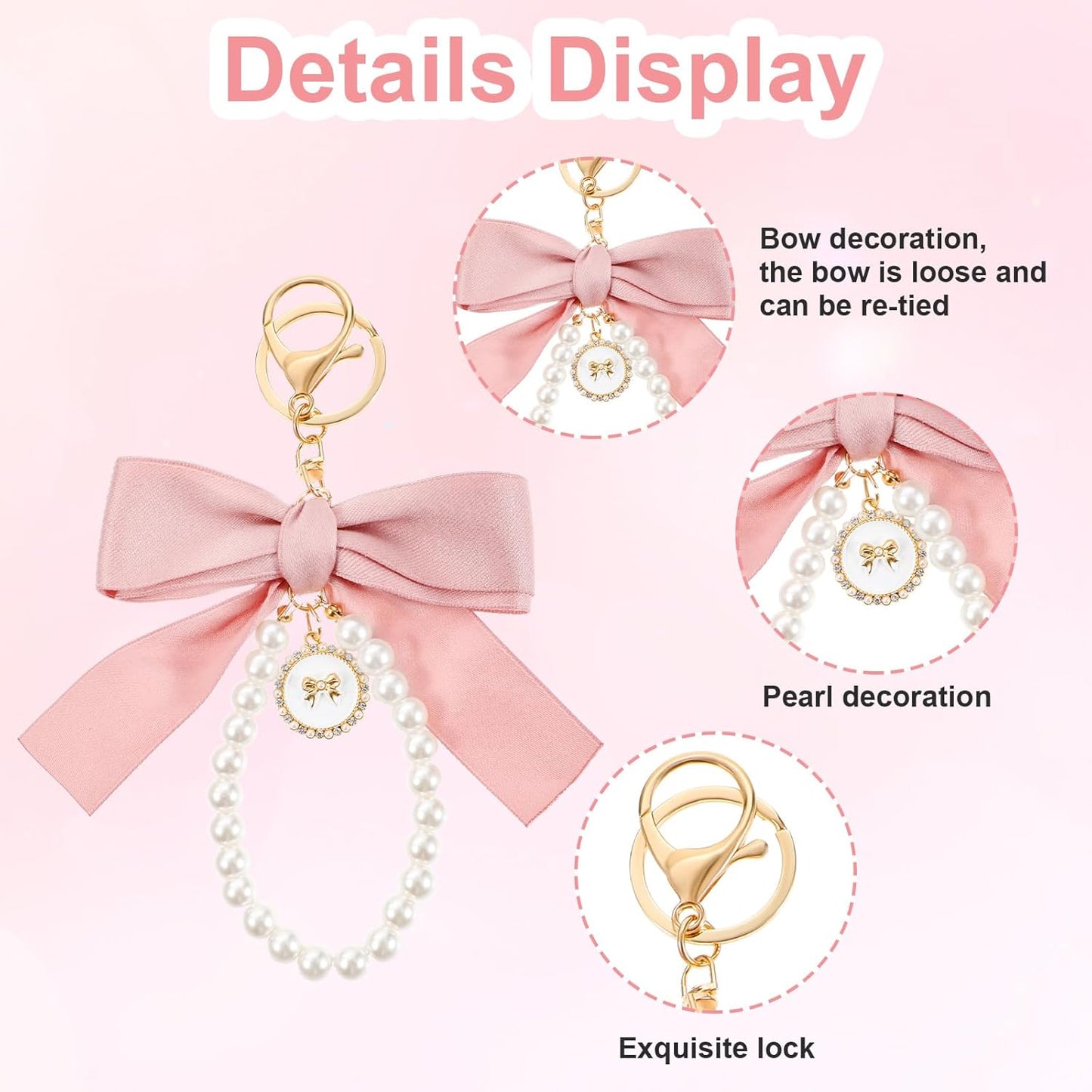 Pink Bow and Pearl Keychain – Cute Coquette Aesthetic Charm