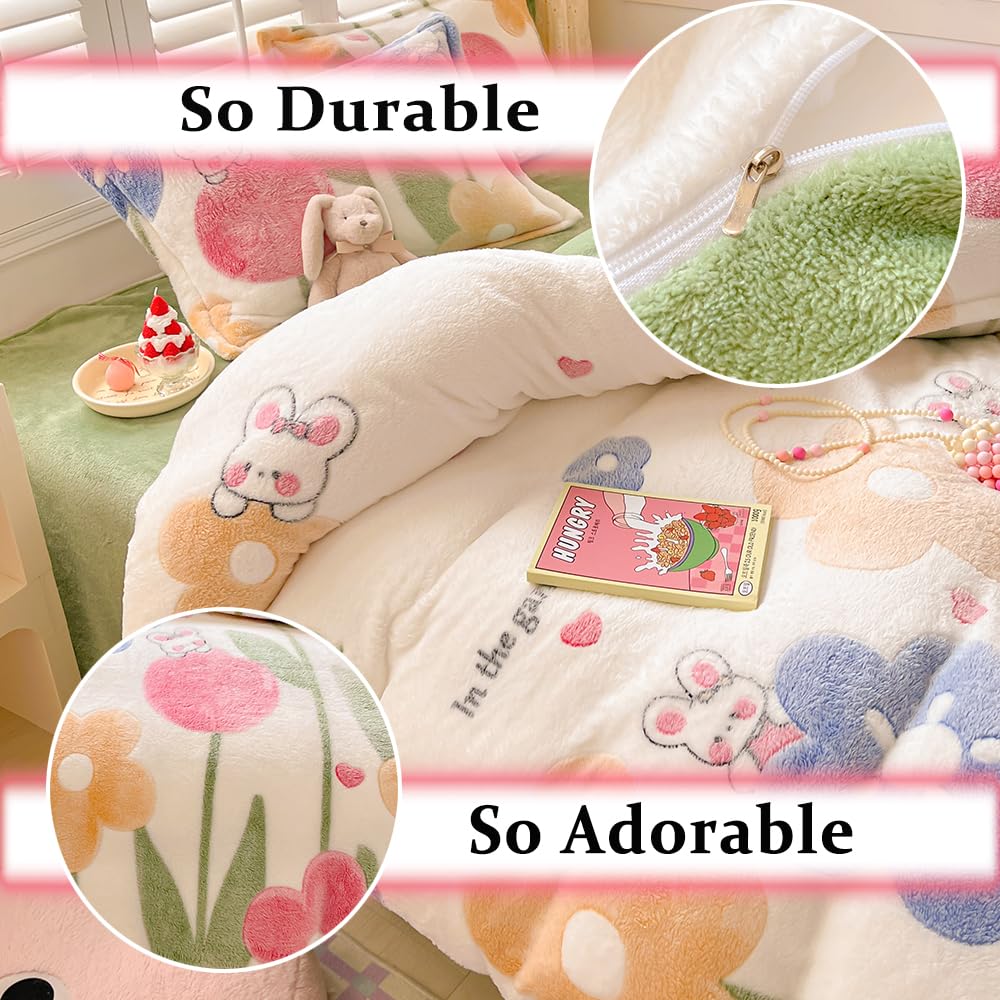 Kawaii Twin Duvet Cover Set – Soft Reversible Bedding with Fluffy Comforter Cover