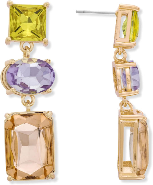 Rocksbox Maya Statement Earrings in Pink, Yellow & Purple - Gold Statement Earrings with Cubic Zirconia - 14k Gold Plating - Premium Quality Jewelry - 2"