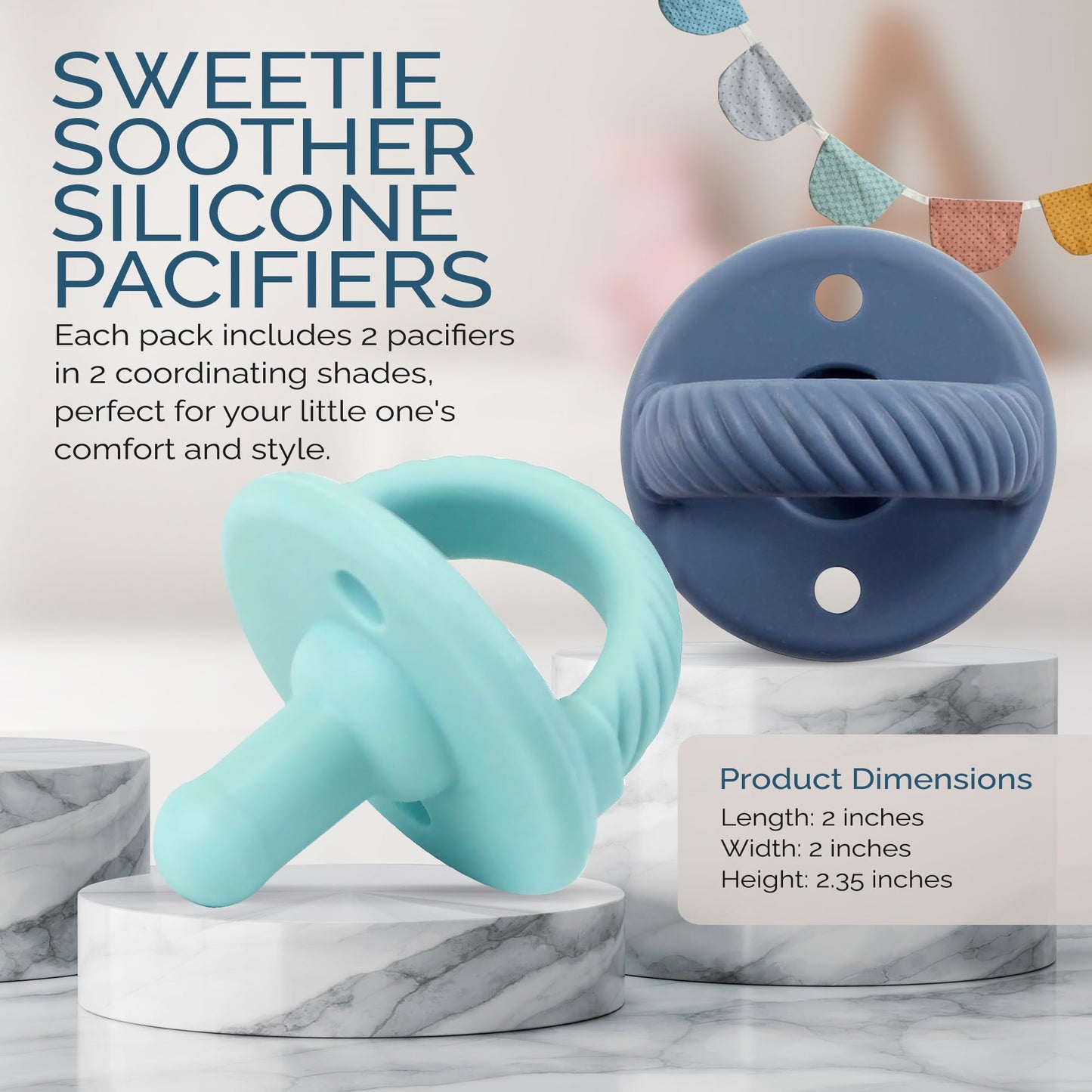 Silicone Pacifiers for Newborn - Sweetie Soother Pacifiers Feature Collapsible Handle & Two Air Holes for Added Safety