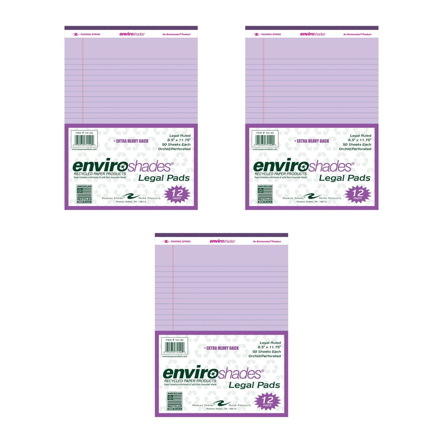 Recycled Legal Pads, 3 Pack, 8.5" x 11.75" 50 Sheets