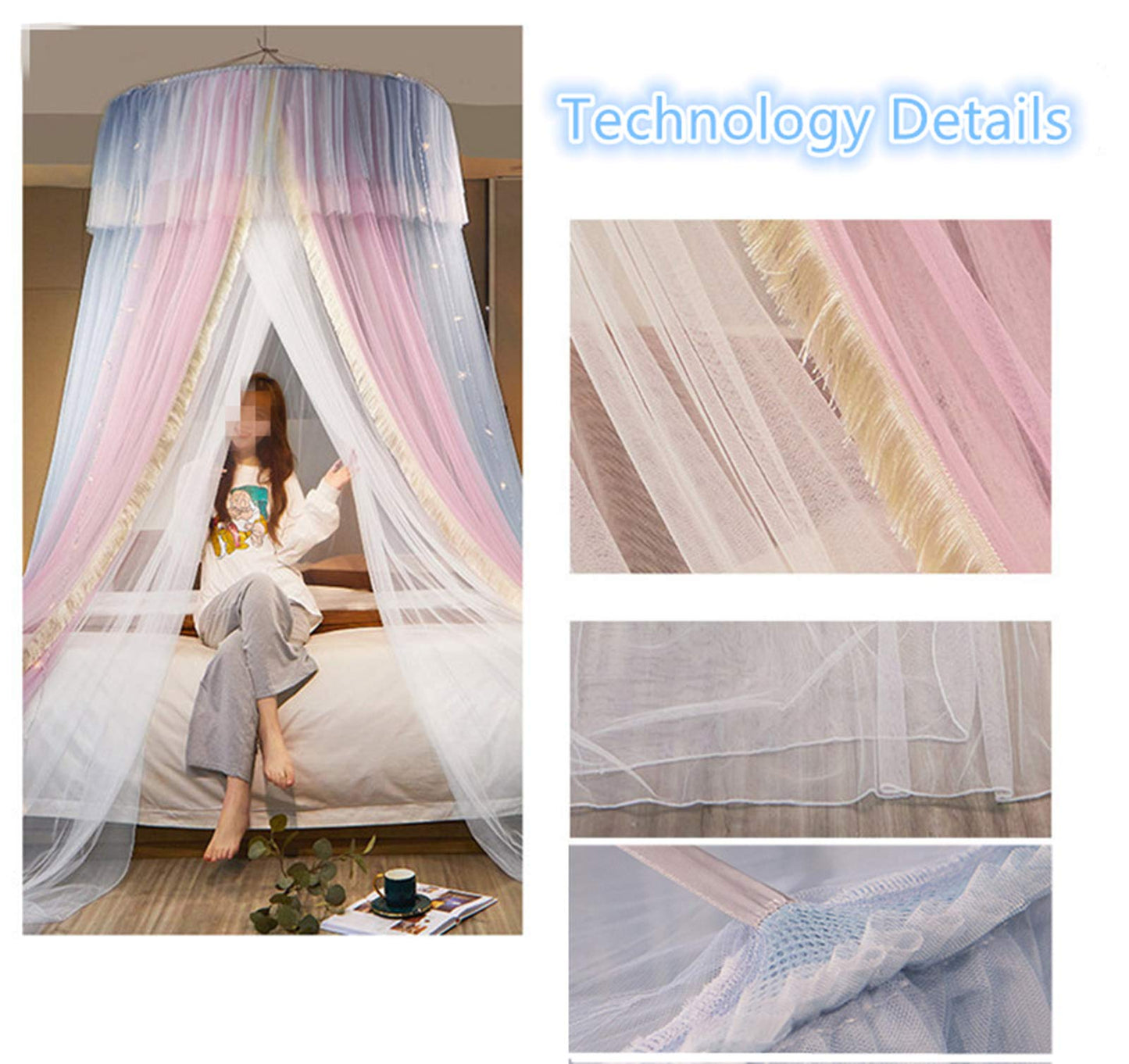 Princess Bed Canopy Bed Canopy Curtain- Double Layer Sheer Mesh Dome Bed Curtain