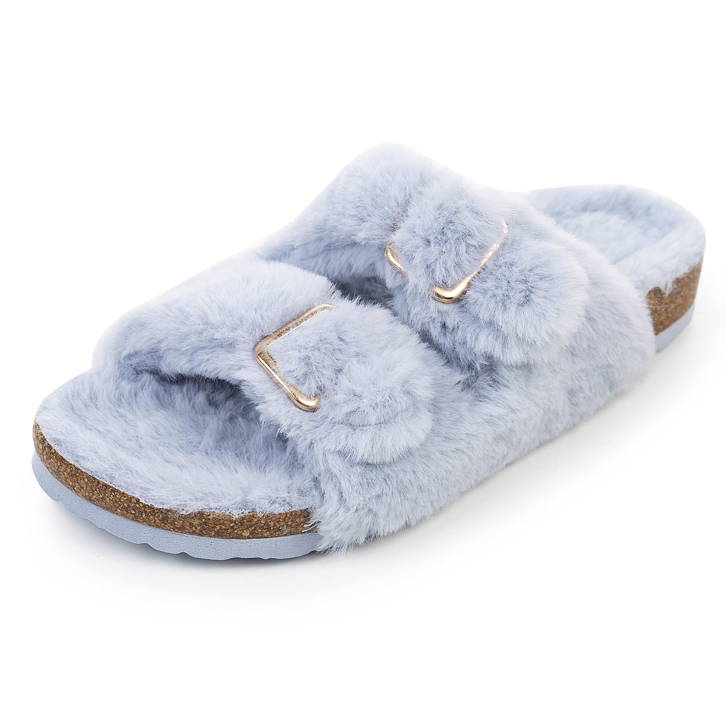 Womens Open Toe Slipper with Cozy Lining, Faux Fur Slide Sandals