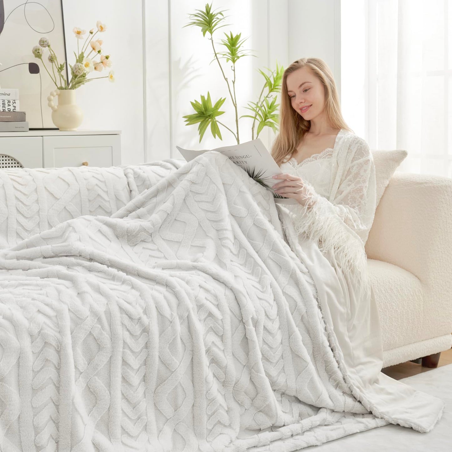 Cozy Bliss Faux Fur Throw Blanket Cozy Warm Plush Striped