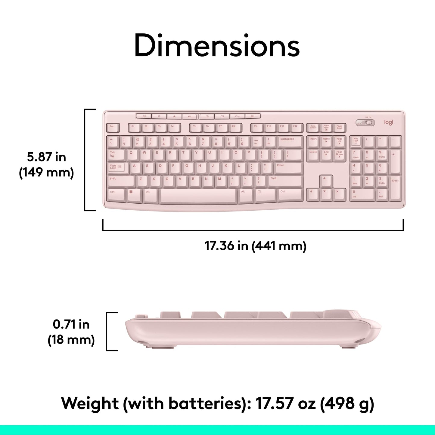 Rose Wireless Keyboard and Mouse Combo – 2.4 GHz, Compact Mouse, 8 Multimedia Shortcuts, Long-Lasting 2-Year Battery, Compatible with Windows PC & Laptop