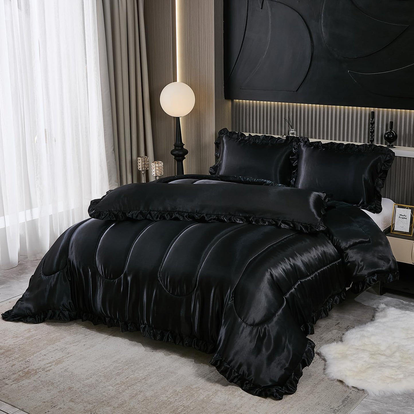 Comforter Silk Beddings - Luxury Silky Body Pillow Cover Ruffle