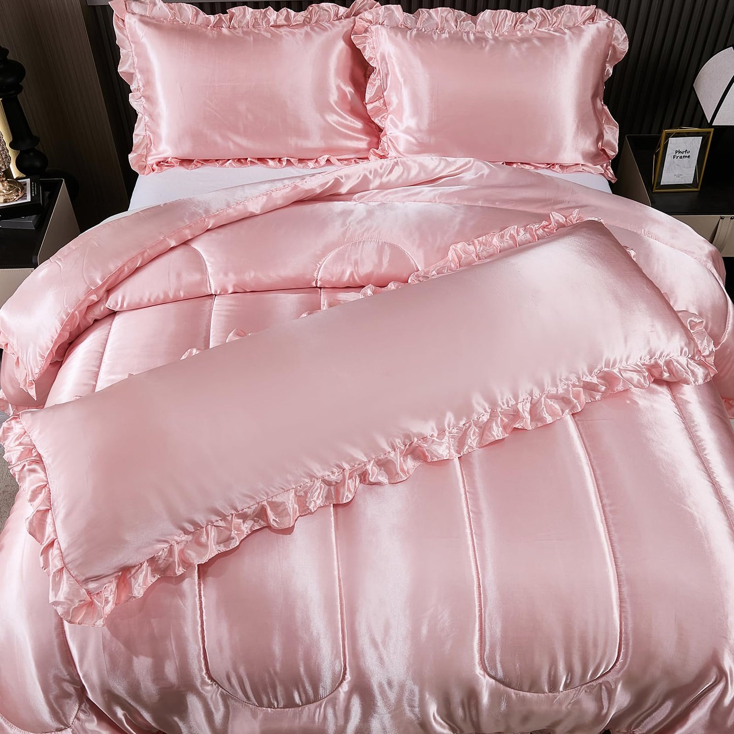 Comforter Silk Beddings - Luxury Silky Body Pillow Cover Ruffle