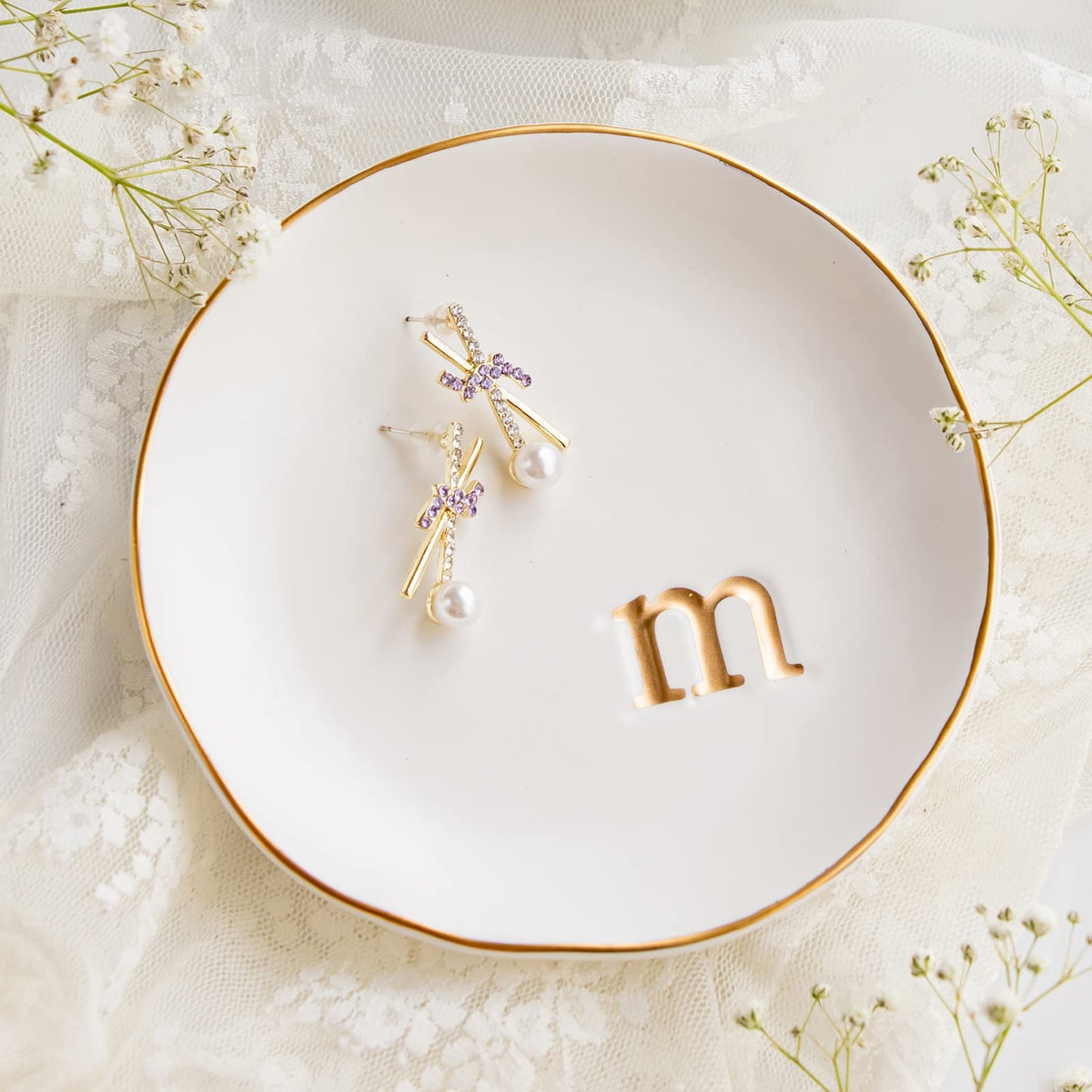 Ceramic  Initial Jewelry Tray, Decorative Trinket Dish 4.75"