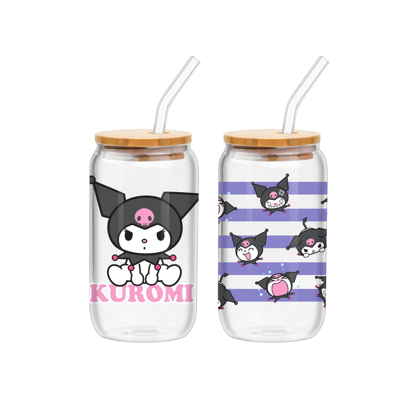 Sanrio Glass Jar Tumbler with Bamboo Lid and Glass Straw, 16 Ounces