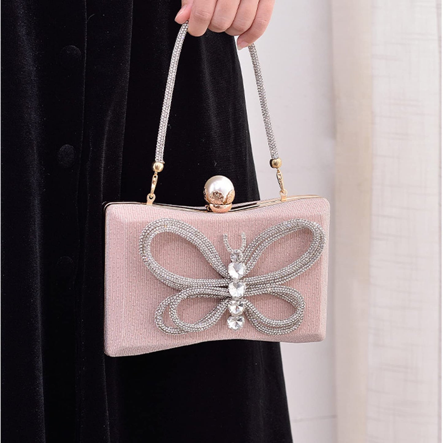 Sparkly Rhinestone Butterfly Clutch – Elegant Evening Bag with Pearl Clasp for Women, Formal Events, Prom & Parties