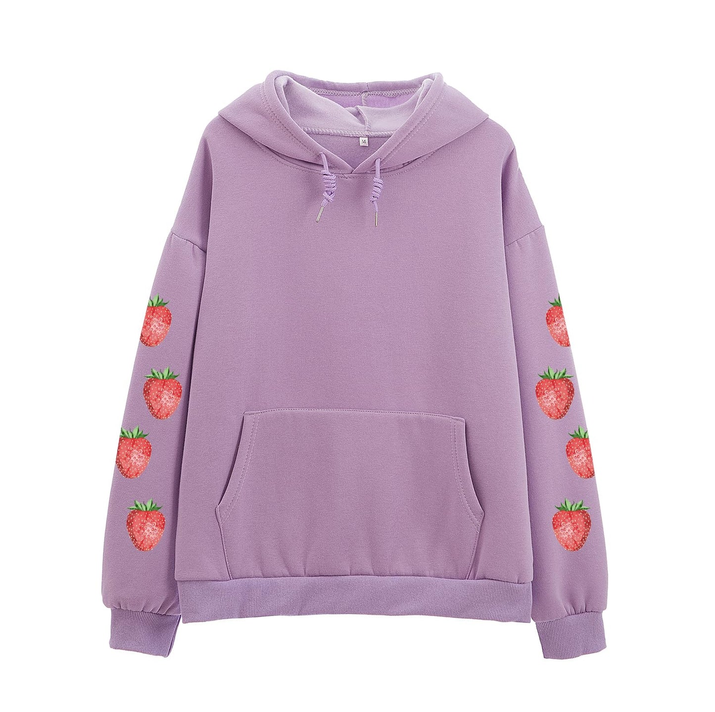 Women's Cute Sweatshirt Strawberry Sleeve Printed Cotton Warm Hoodie with Pocket