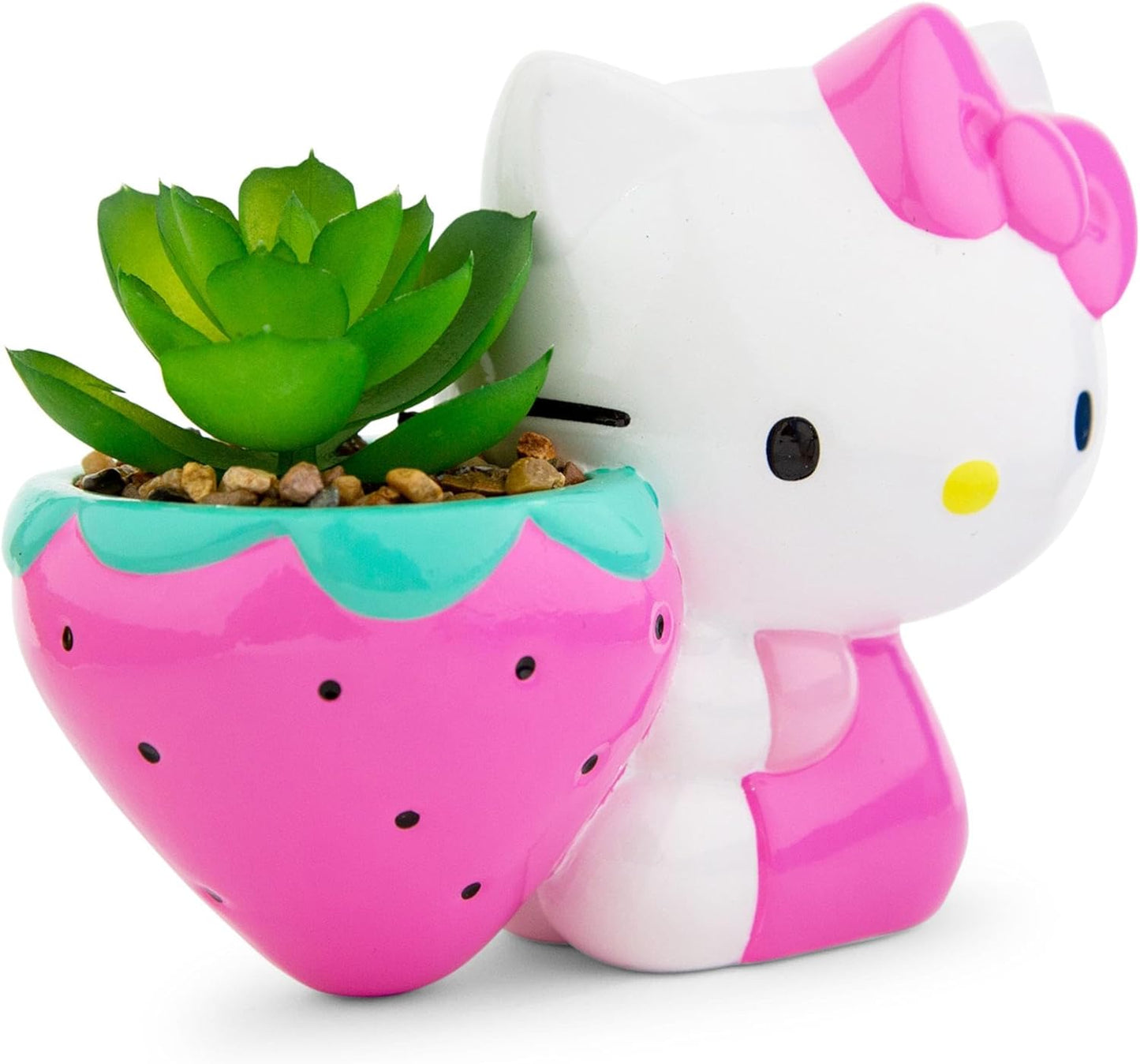 Hello Kitty Strawberry 5-Inch Ceramic Planter with Artificial Succulent | Cute Flower Pot, Faux Indoor Plants