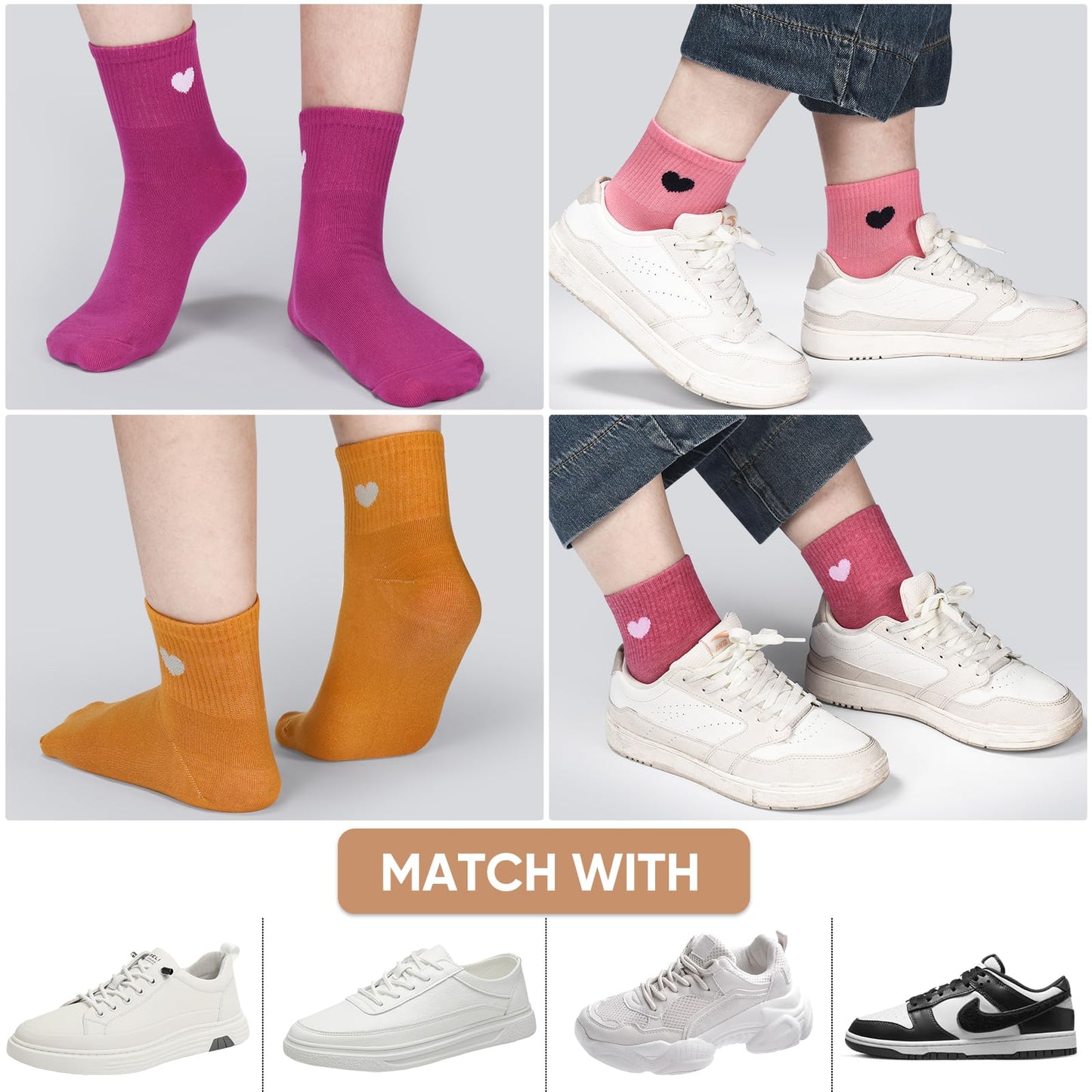 Women's Crew Socks Ankle High Cotton Fun Cute Athletic Running Socks(5-Pairs With Present Box)