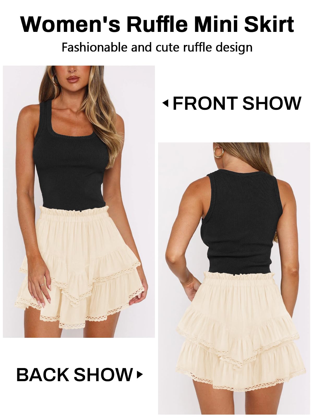 Women's High Waist Ruffle Mini Skirt Lace Trim Flowy Shorts