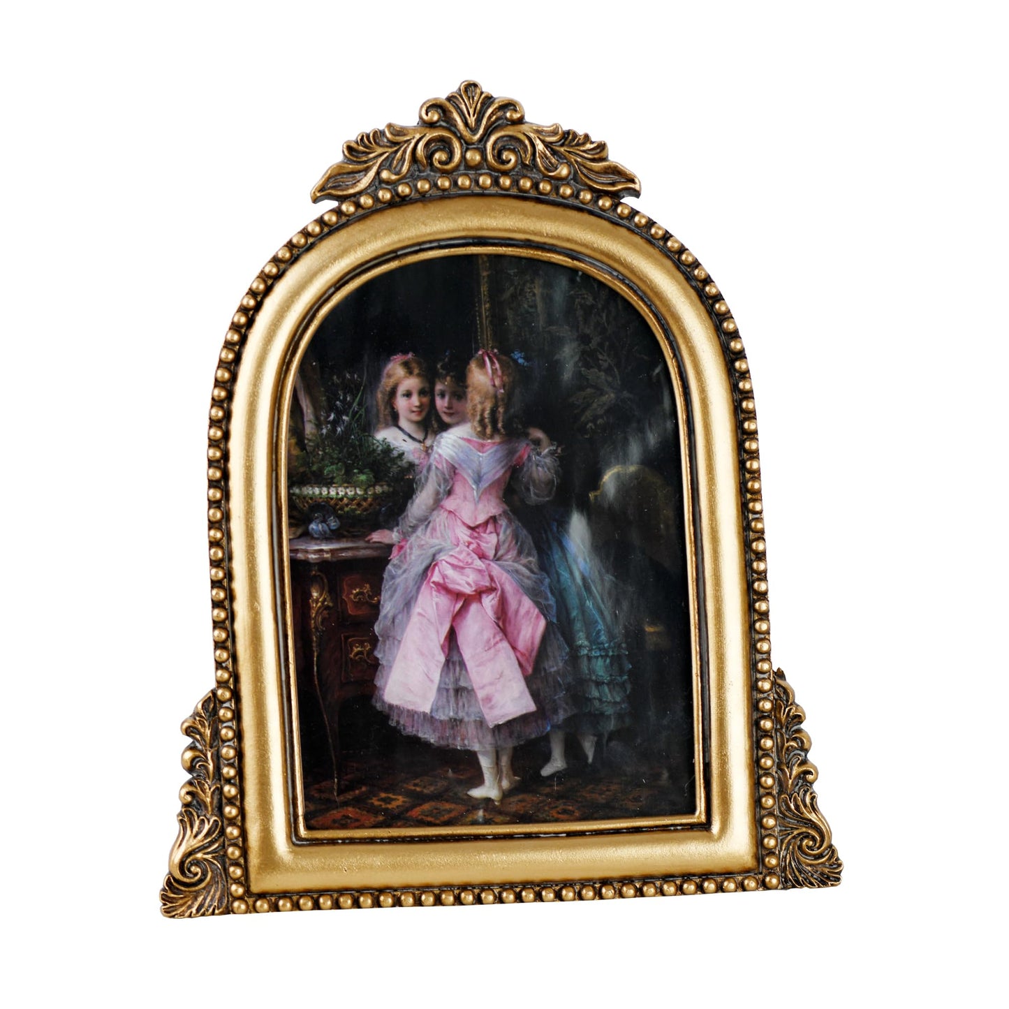 Ornate Arched Picture Frames,Vintage Gold Hand-Crafted Resin Photo Frame with Easel for Tabletop & Wall